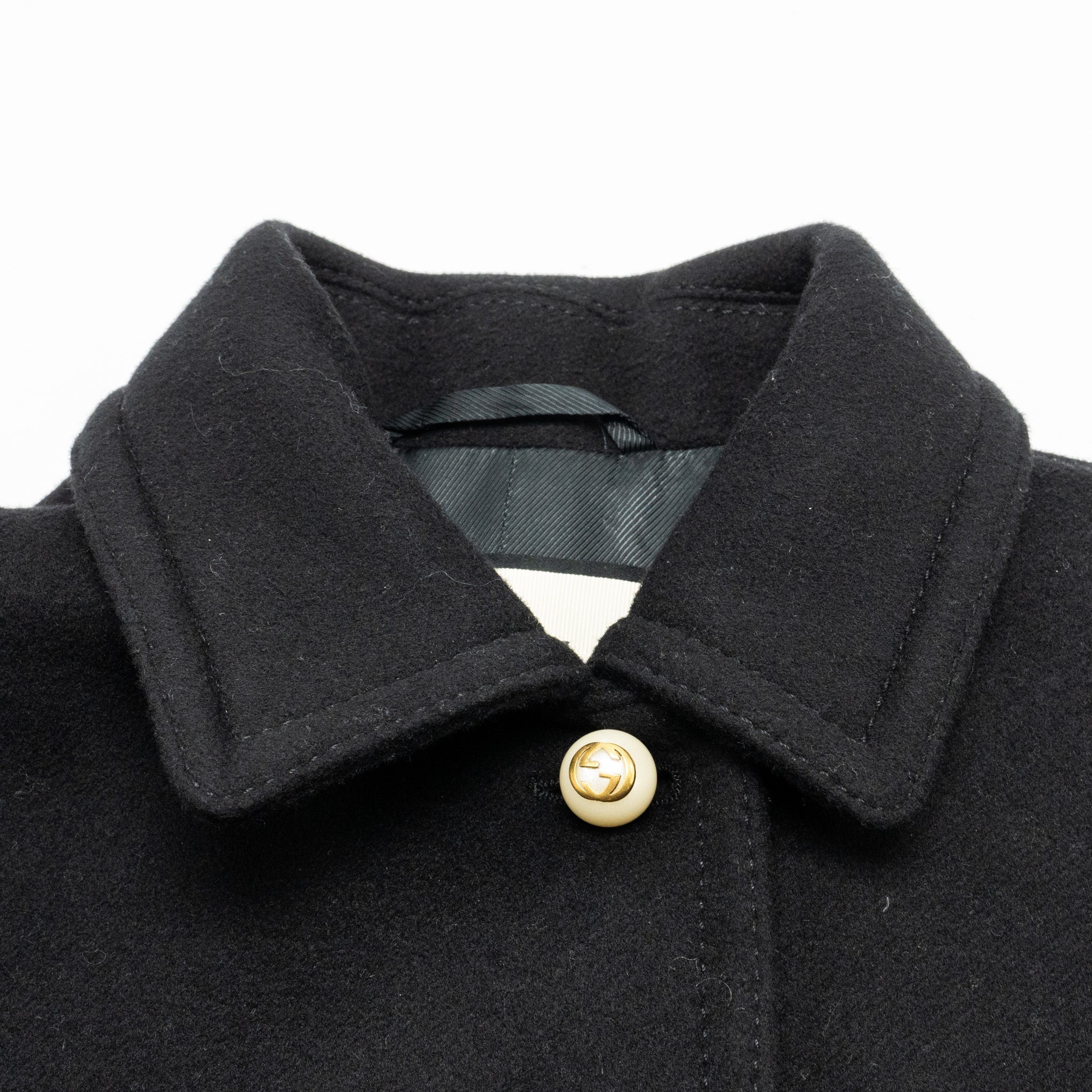 Gucci Size 38 GG Pearl Button Coat Wool Black