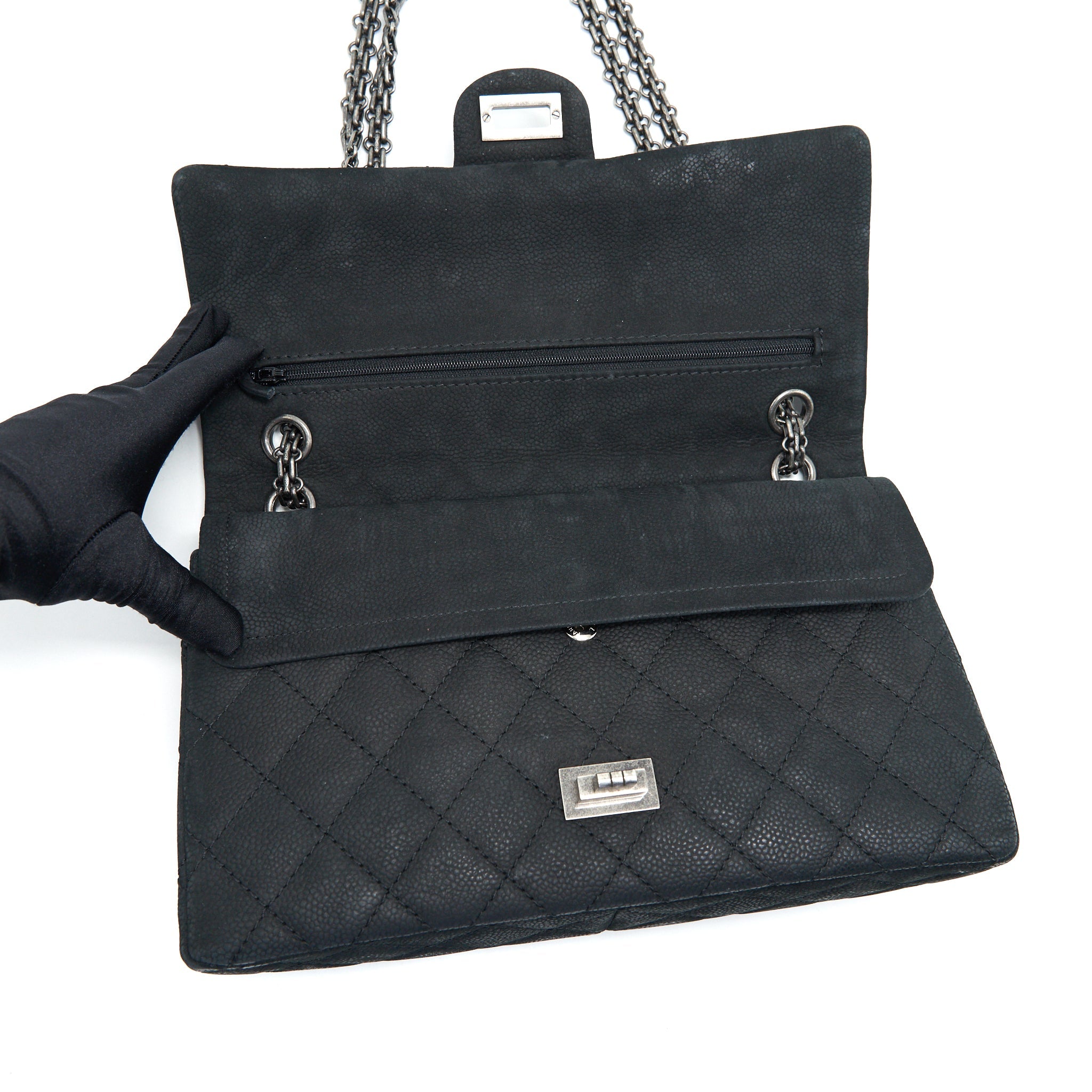 CHANEL 2.55 226 REISSUE BAG IN CAVIAR BLACK