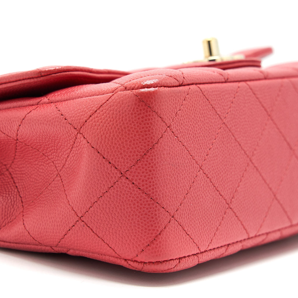 Chanel Mini Rectangular Flap Bag Caviar Coral Pink
