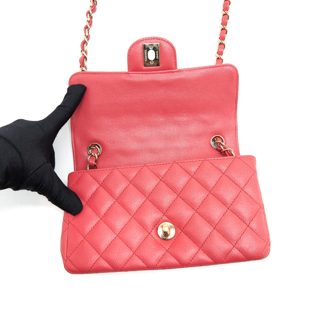 Chanel Mini Rectangular Flap Bag Caviar Coral Pink