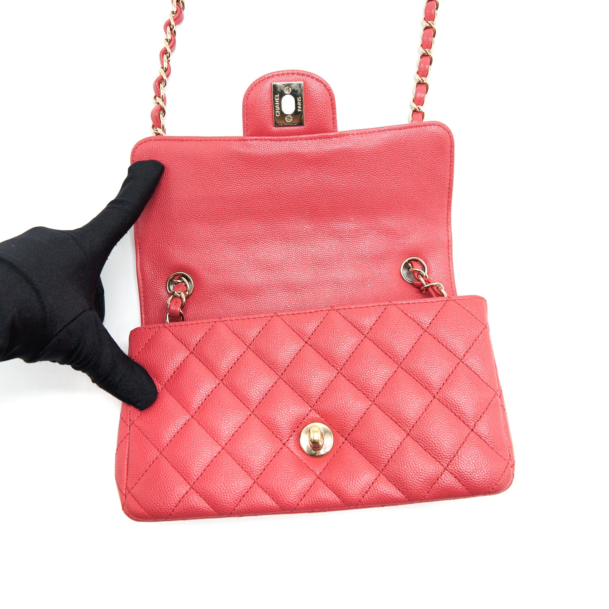 Chanel Mini Rectangular Flap Bag Caviar Coral Pink