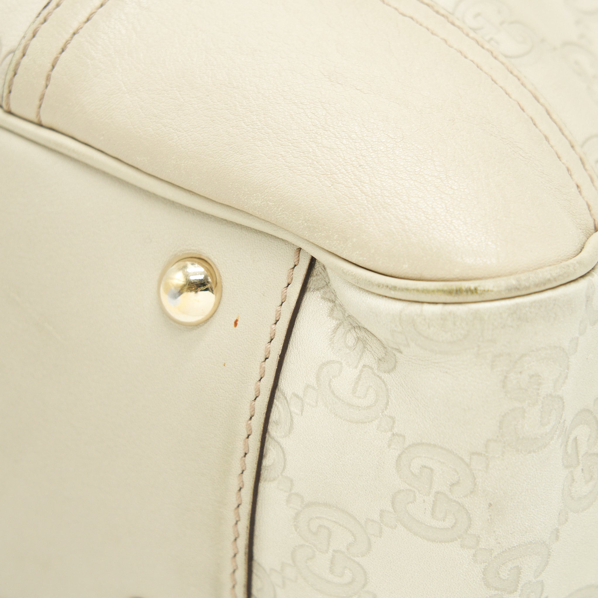 Gucci Monogram Leather Shopping Tote Bag Creamy Beige