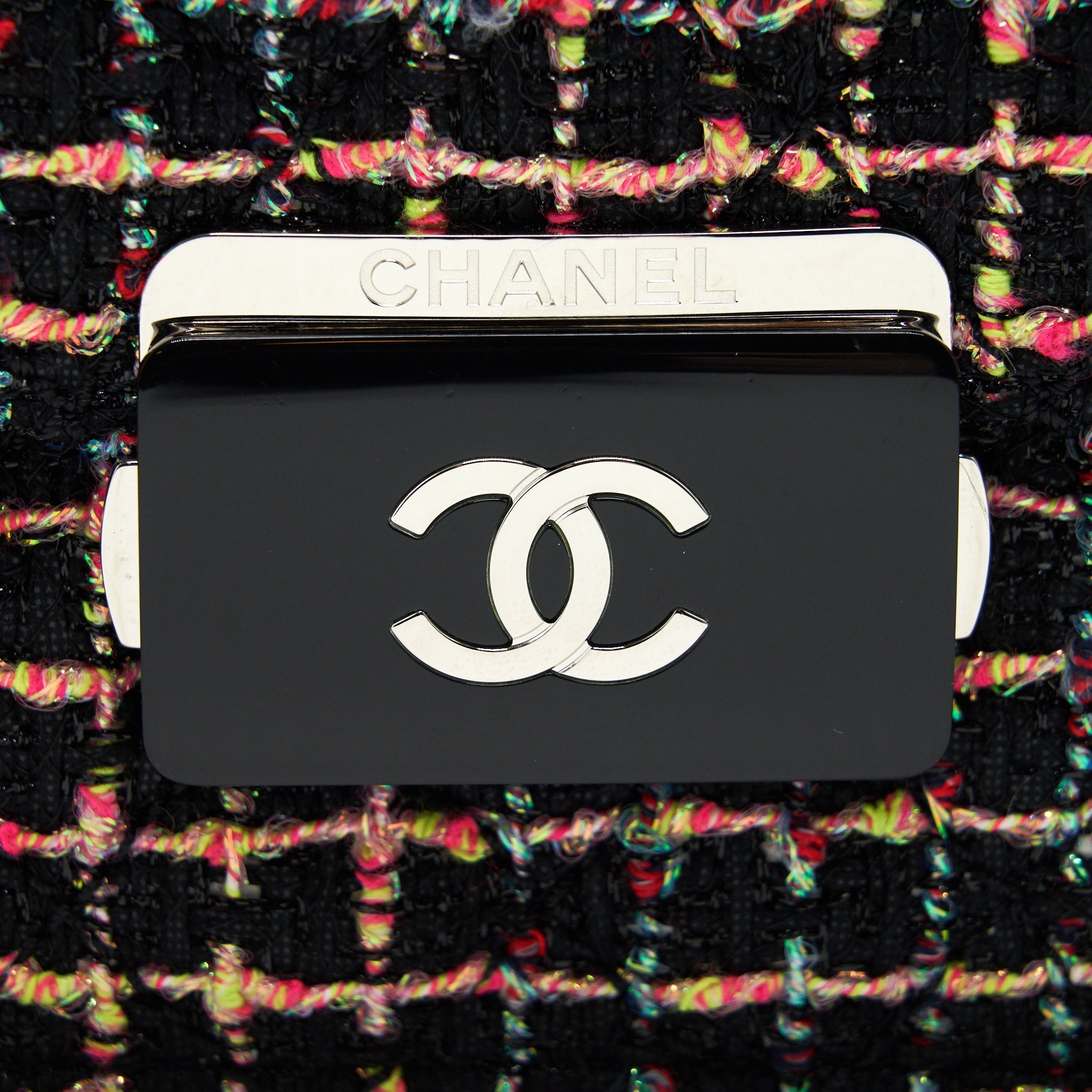 Chanel Tweed Quilted Mini Beauty Lock Flap Bag Multicolor Black