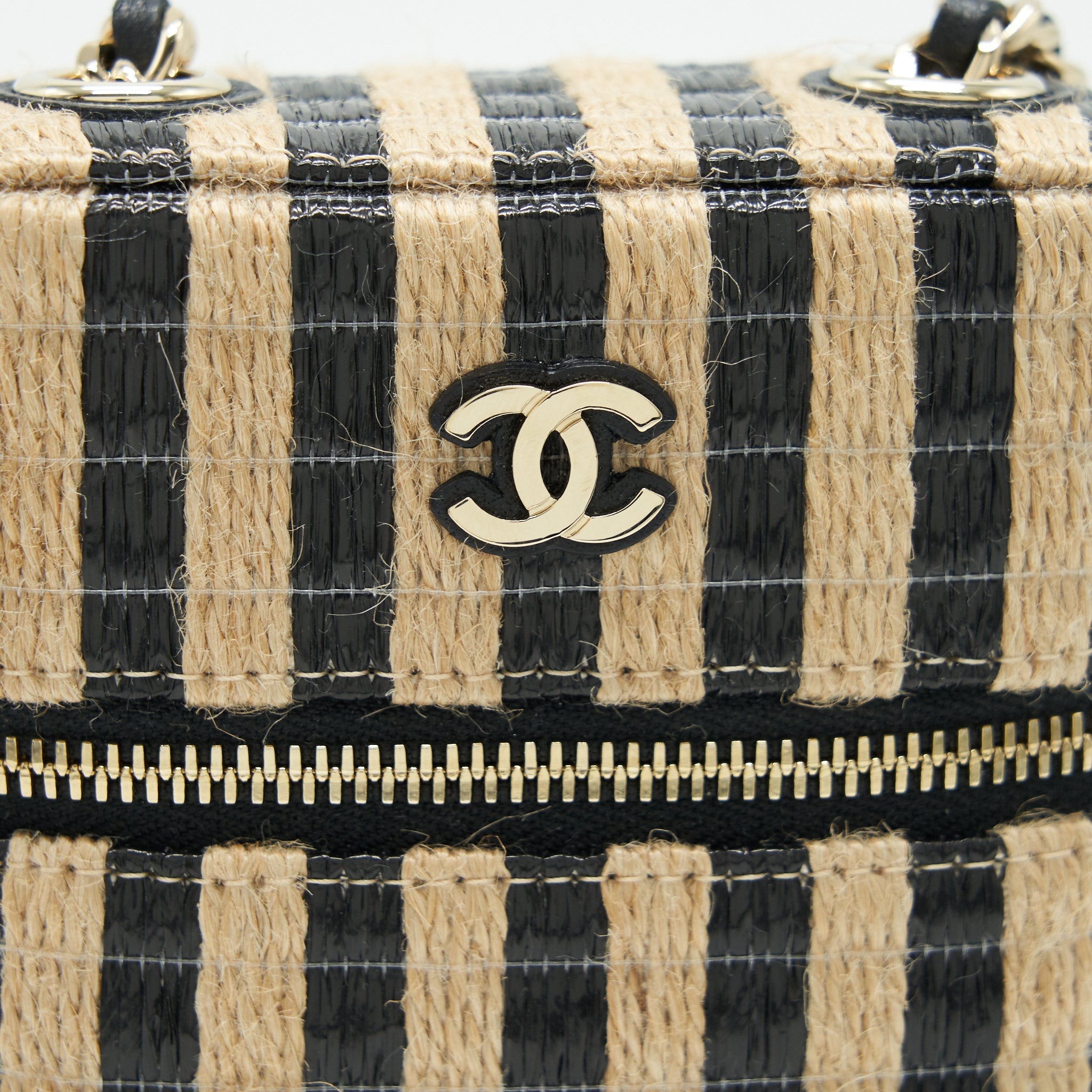 CHANEL VANITY PHONE HOLDER WITH CHAIN BLACK & BEIGE