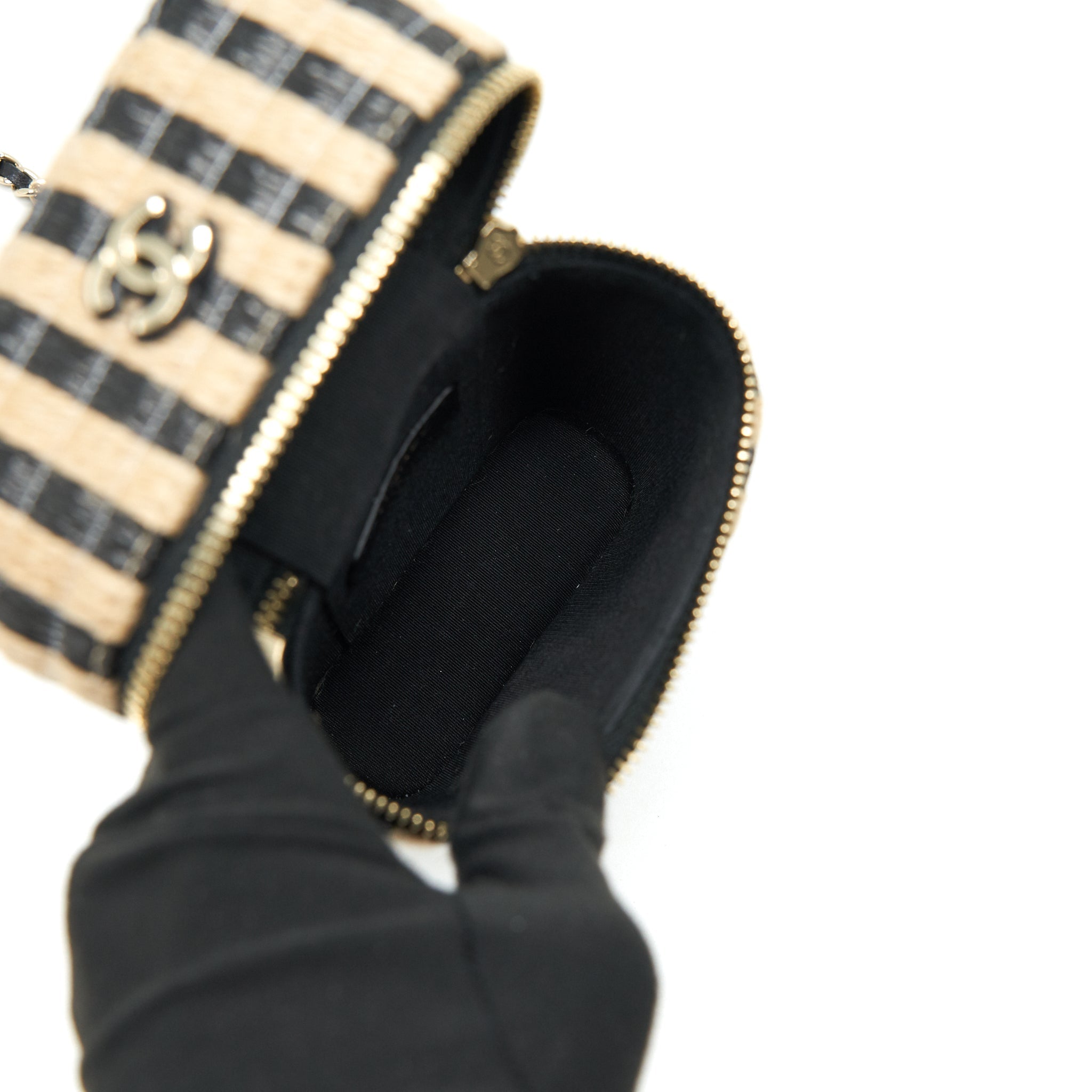 CHANEL VANITY PHONE HOLDER WITH CHAIN BLACK & BEIGE