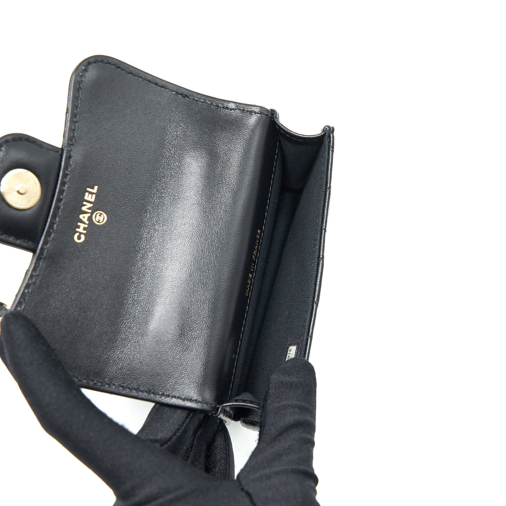 Chanel 21K Flap Coin Purse With Chain Black L