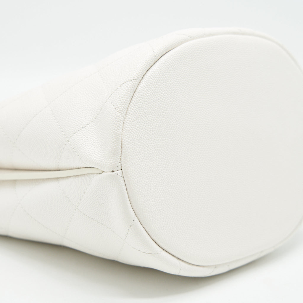Chanel Bucket Bag With Chain Handle Caviar White