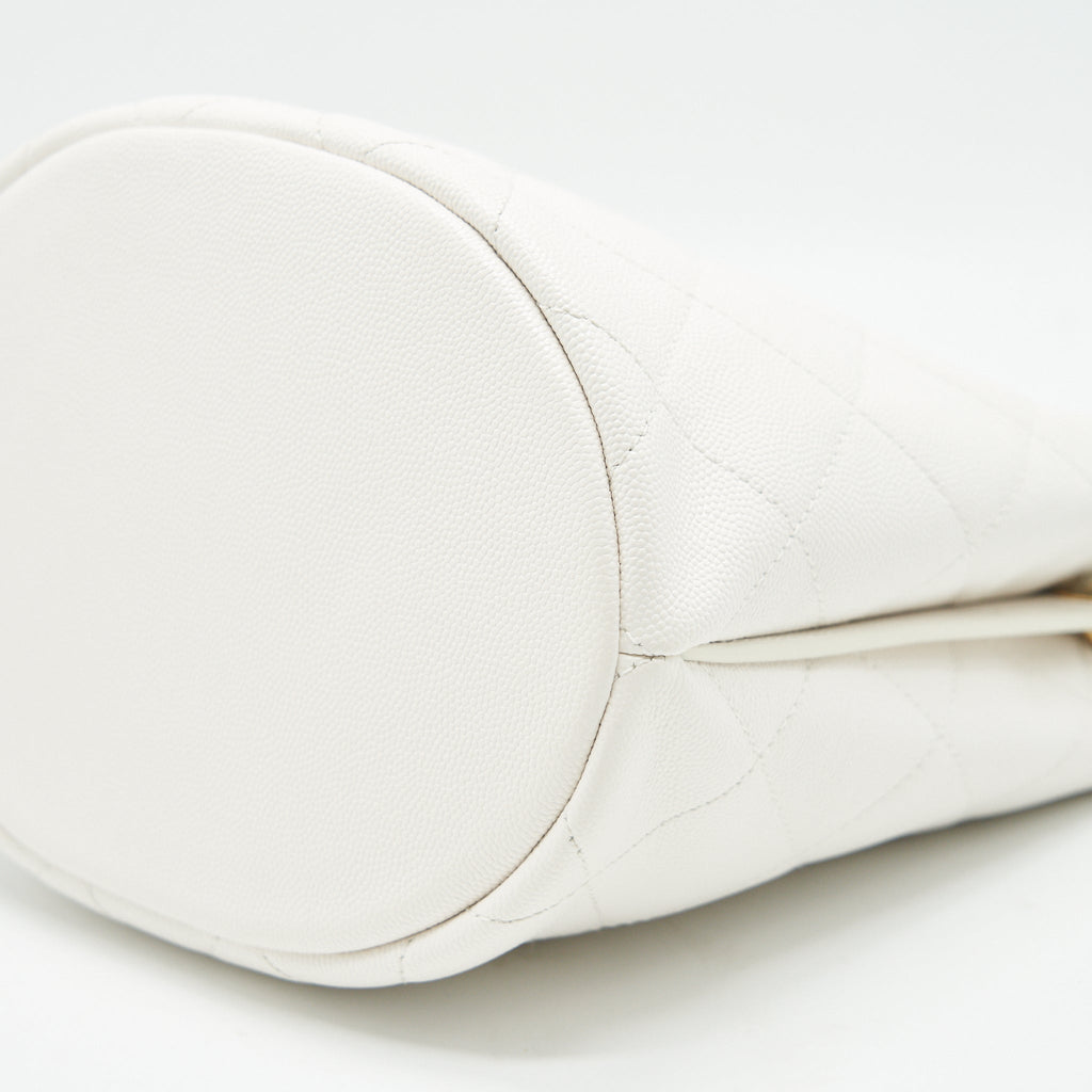 Chanel Bucket Bag With Chain Handle Caviar White