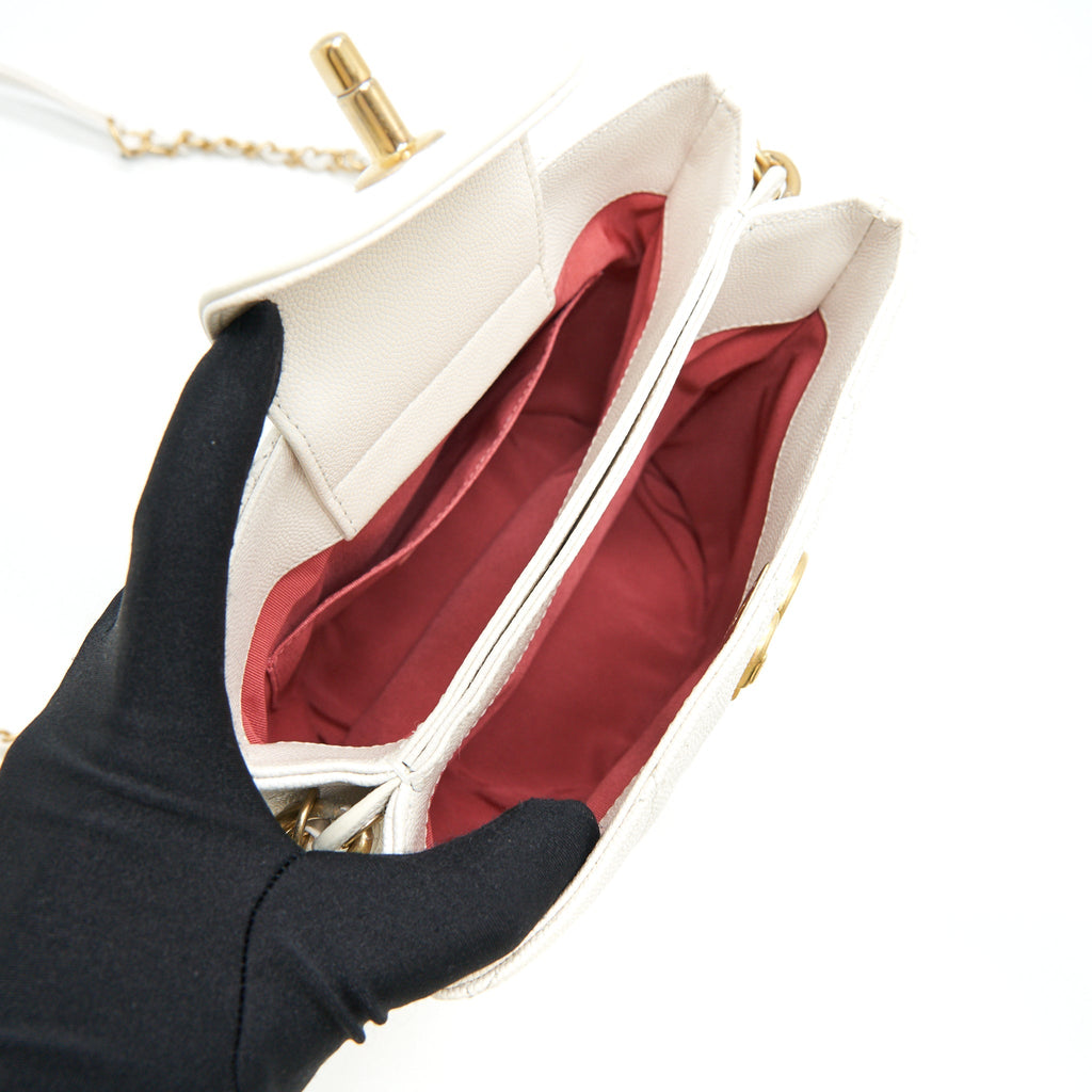 Chanel Bucket Bag With Chain Handle Caviar White
