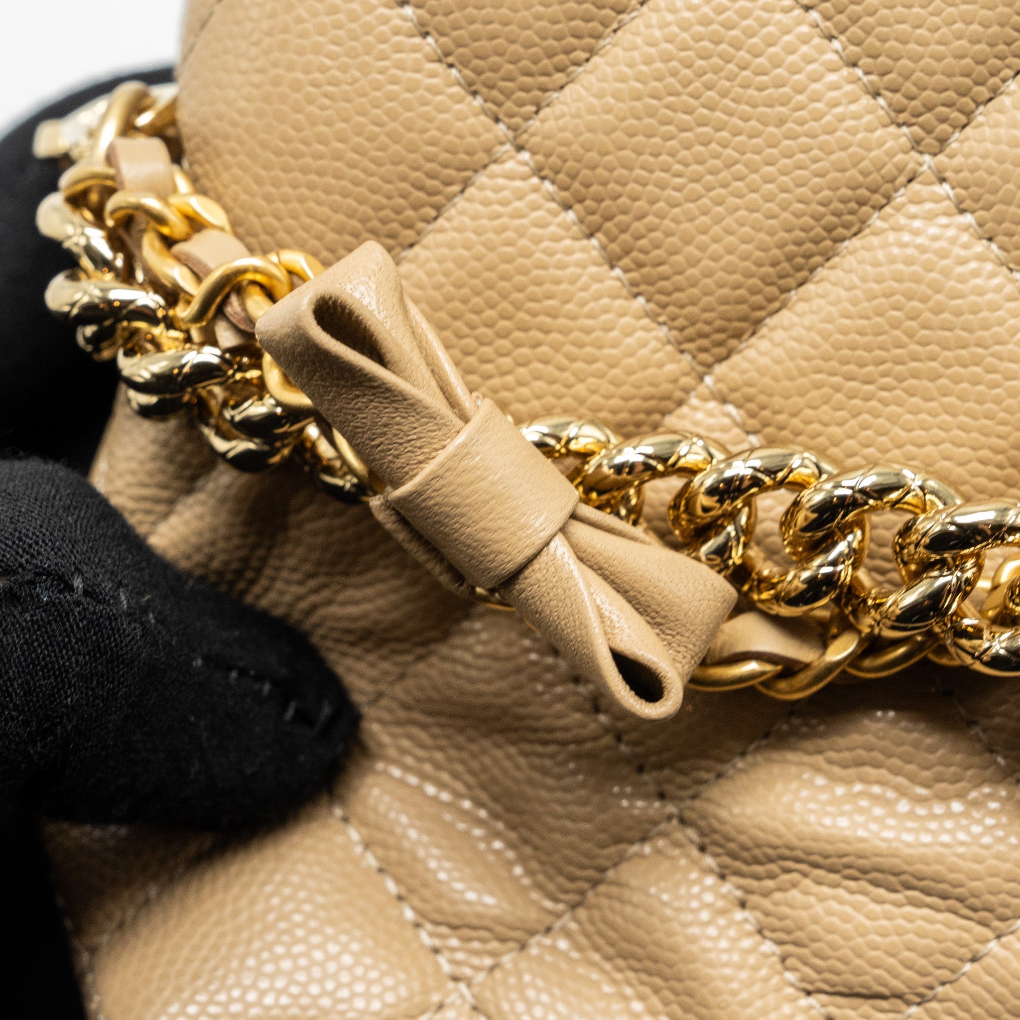 Chanel CC Logo Quilted Mini Clutch with Chain Caviar Beige  (Microchip)