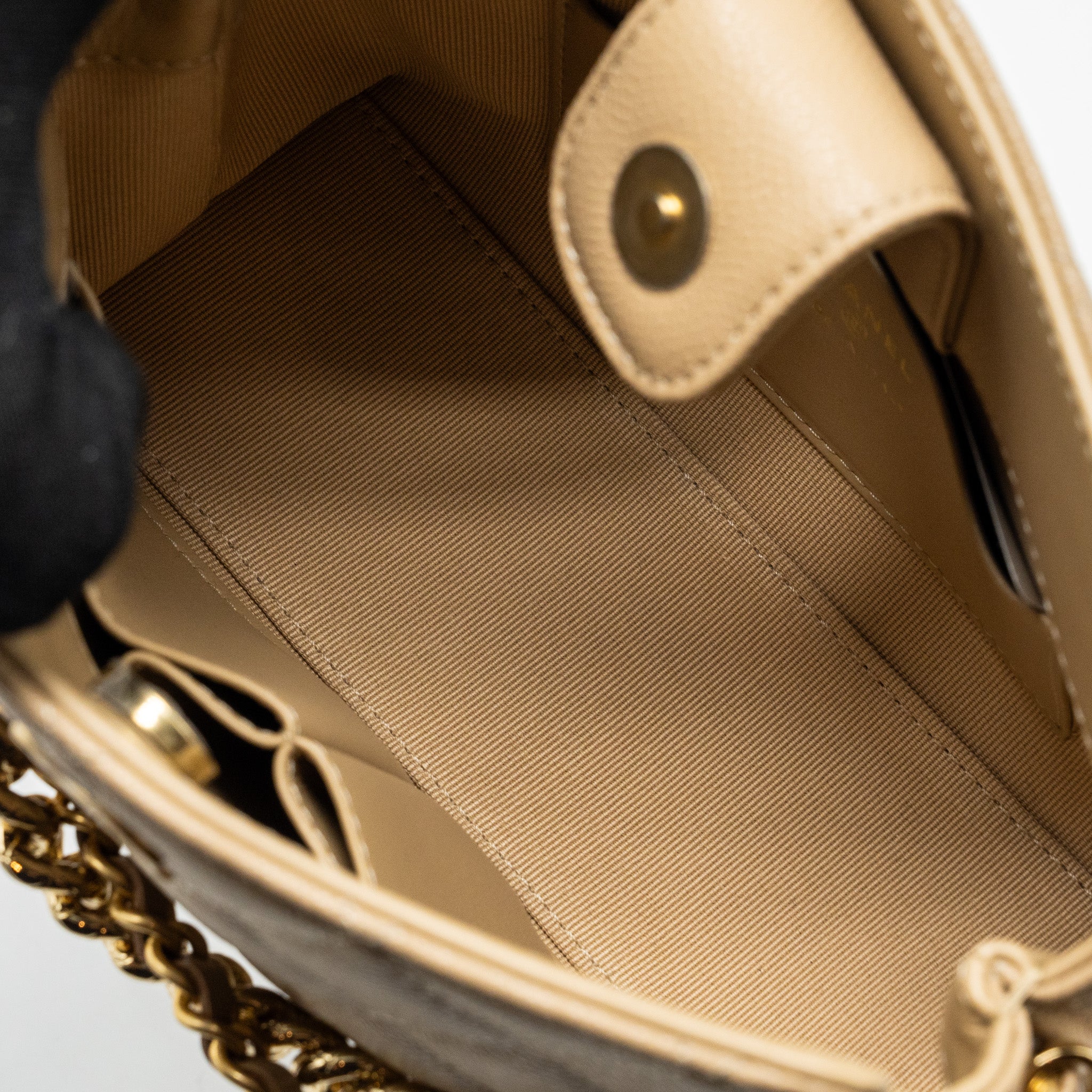 Chanel CC Logo Quilted Mini Clutch with Chain Caviar Beige  (Microchip)