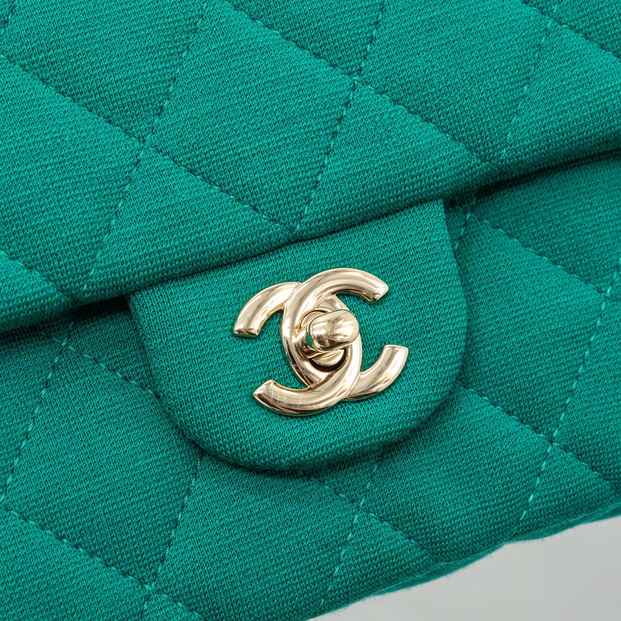 Chanel 23a Classic Flap Clutch Fabric Green L(Microchip)