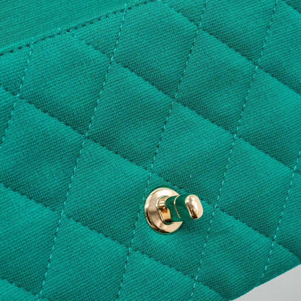 Chanel 23a Classic Flap Clutch Fabric Green L(Microchip)