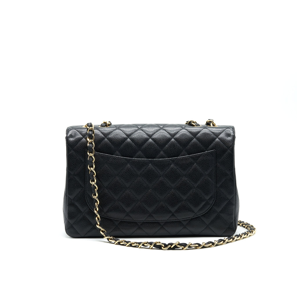 CHANEL CLASSIC JUMBO SINGLE FLAP BAG BLACK CAVIER