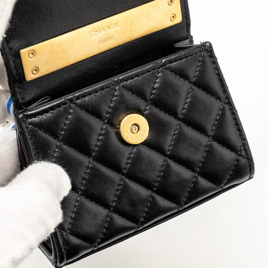 Chanel Detailed Top Handle Mini Clutch with Chain Lambskin Black  (Microchip)