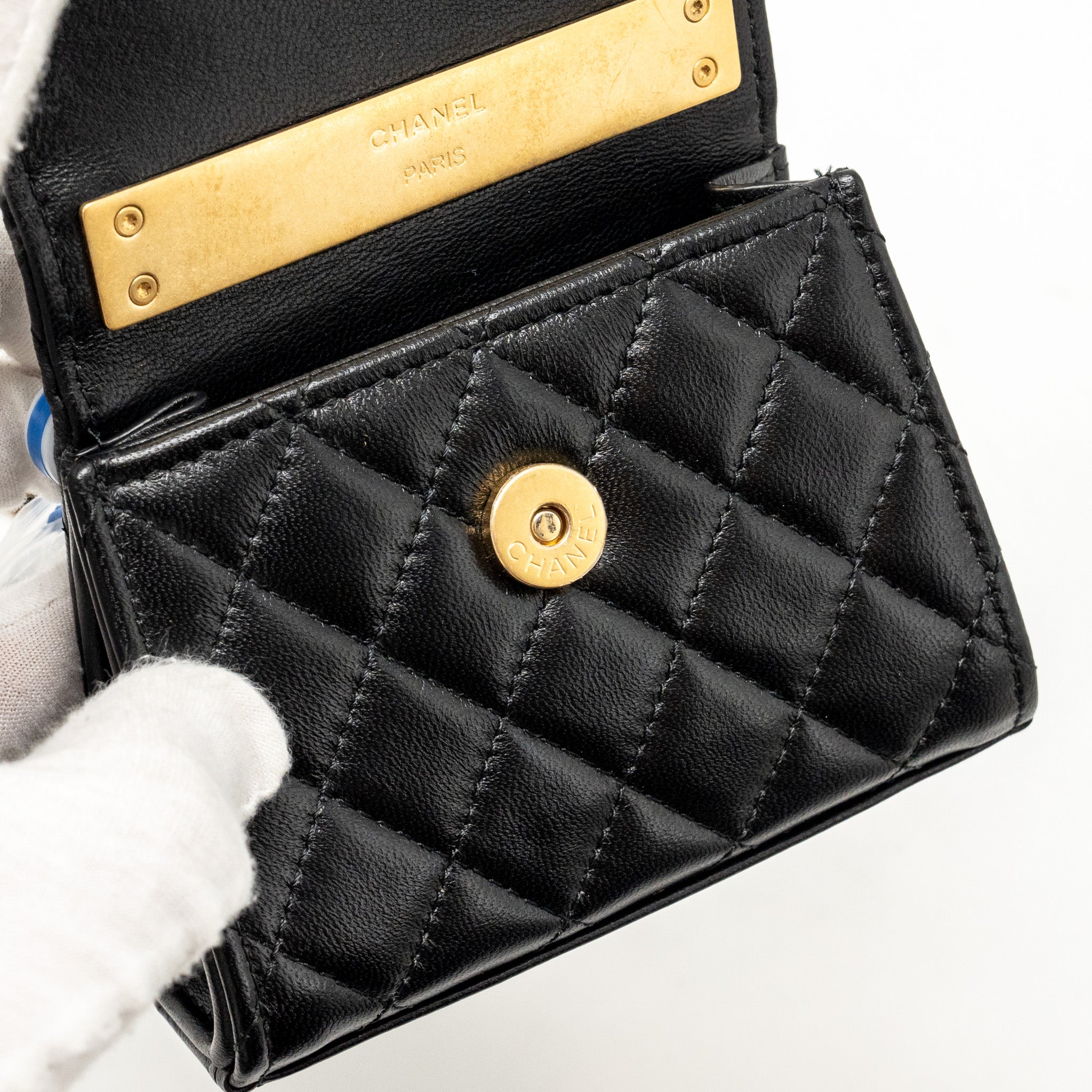 Chanel Detailed Top Handle Mini Clutch with Chain Lambskin Black  (Microchip)