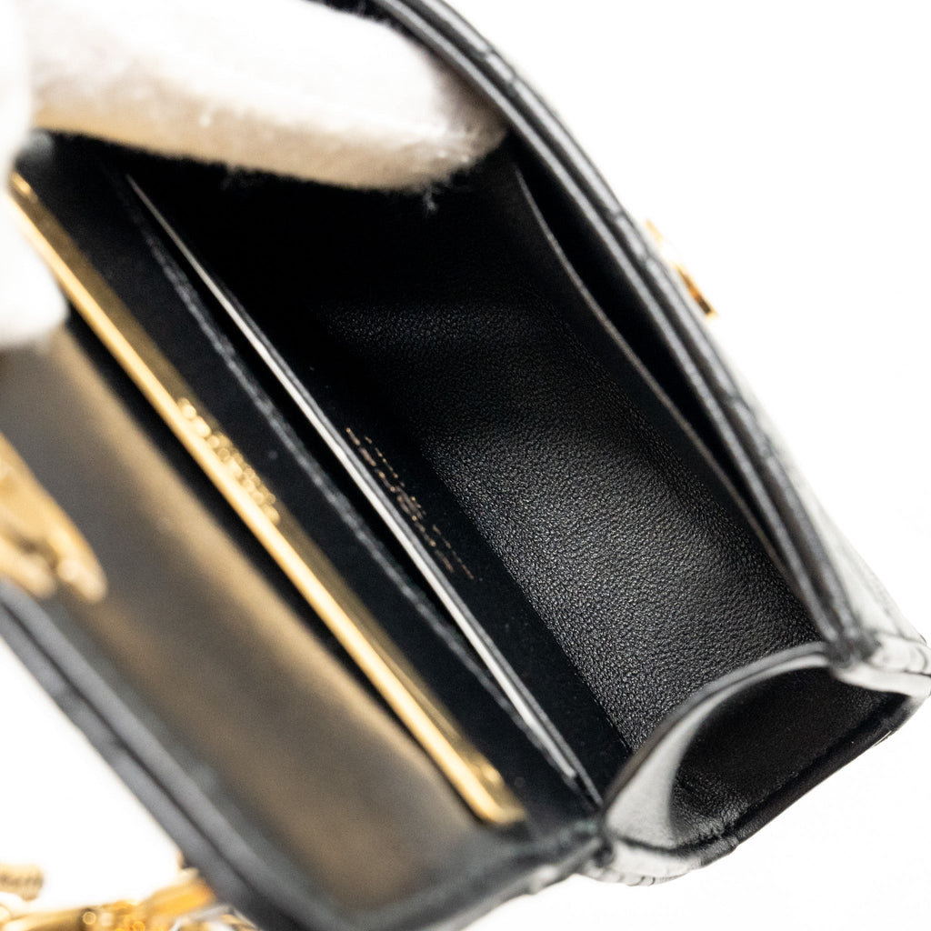 Chanel Detailed Top Handle Mini Clutch with Chain Lambskin Black  (Microchip)