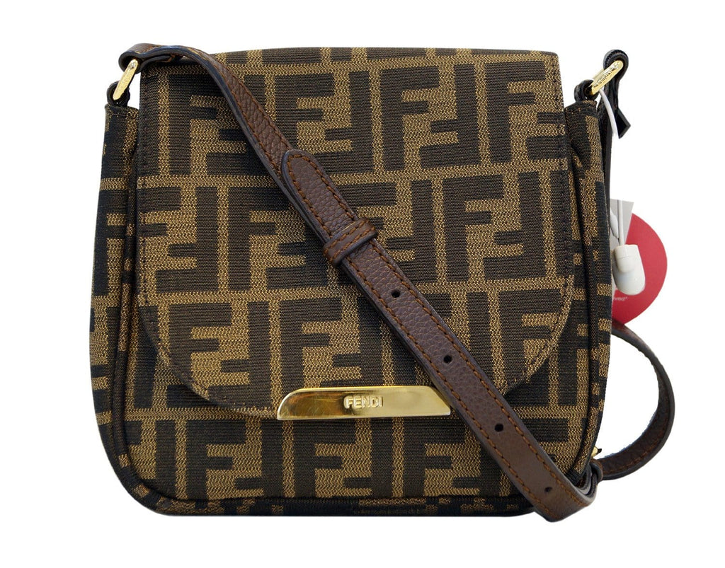 Fendi Zucca Canvas Leather Brown Black Messenger Bag
