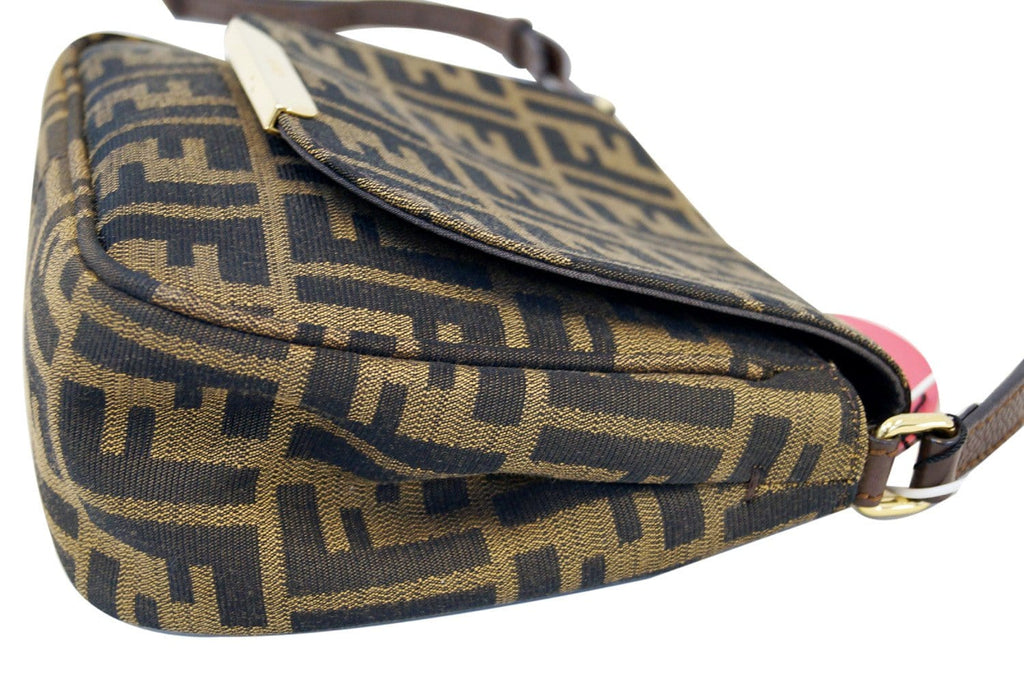 Fendi Zucca Canvas Leather Brown Black Messenger Bag