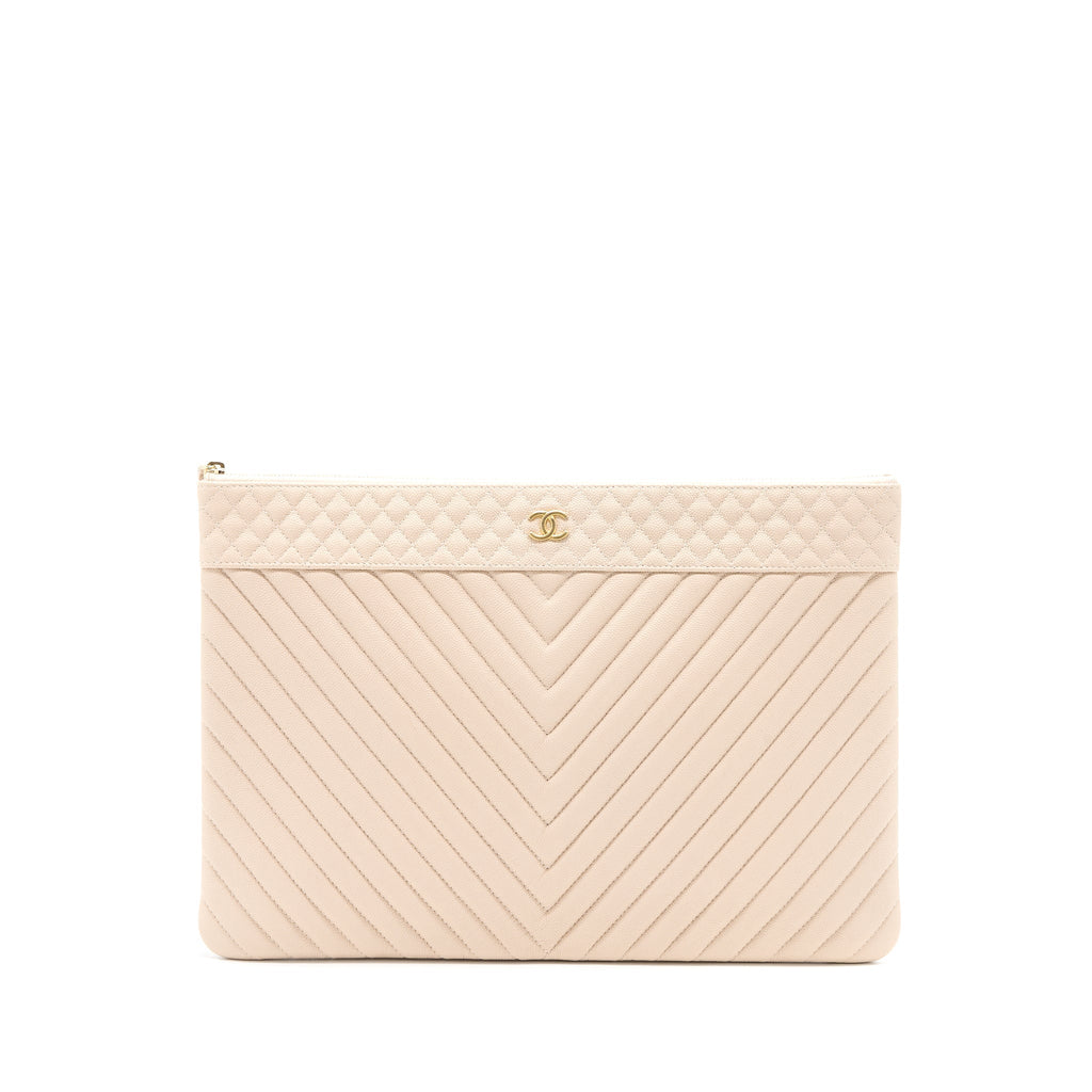 Chanel Clutch Chevron Caviar Beige