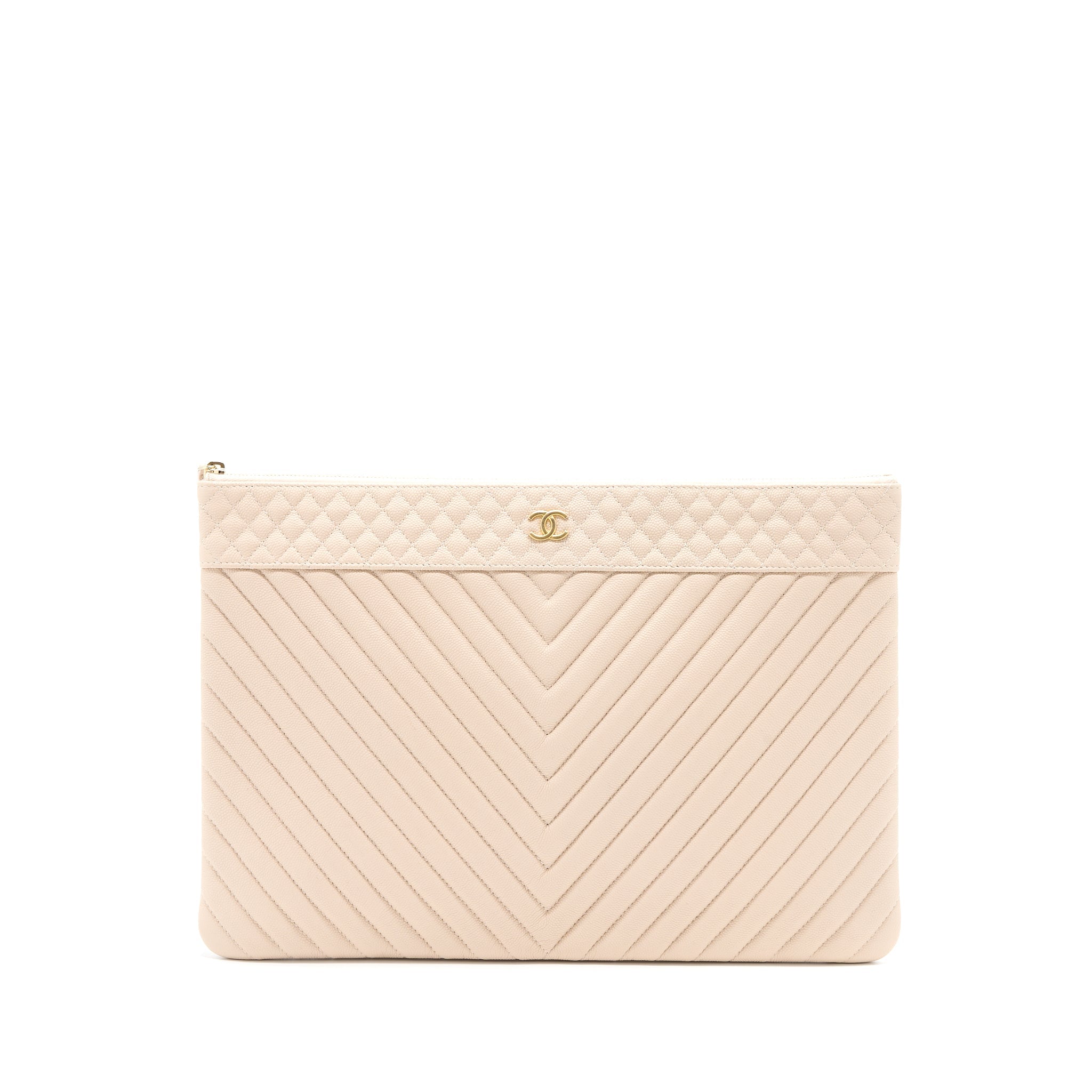 Chanel Clutch Chevron Caviar Beige