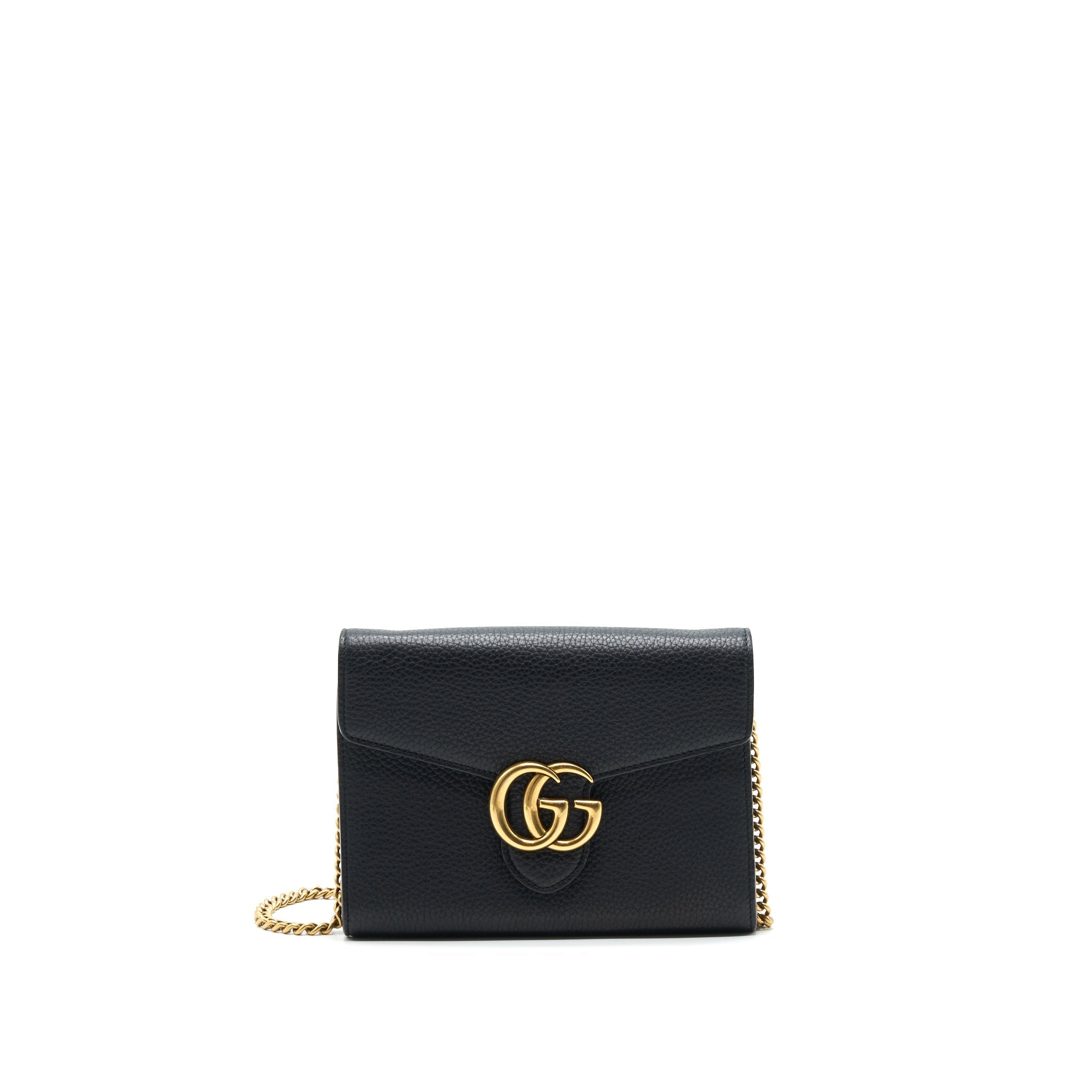Gucci Grained Calfskin GG Logo Wallet on Chain with