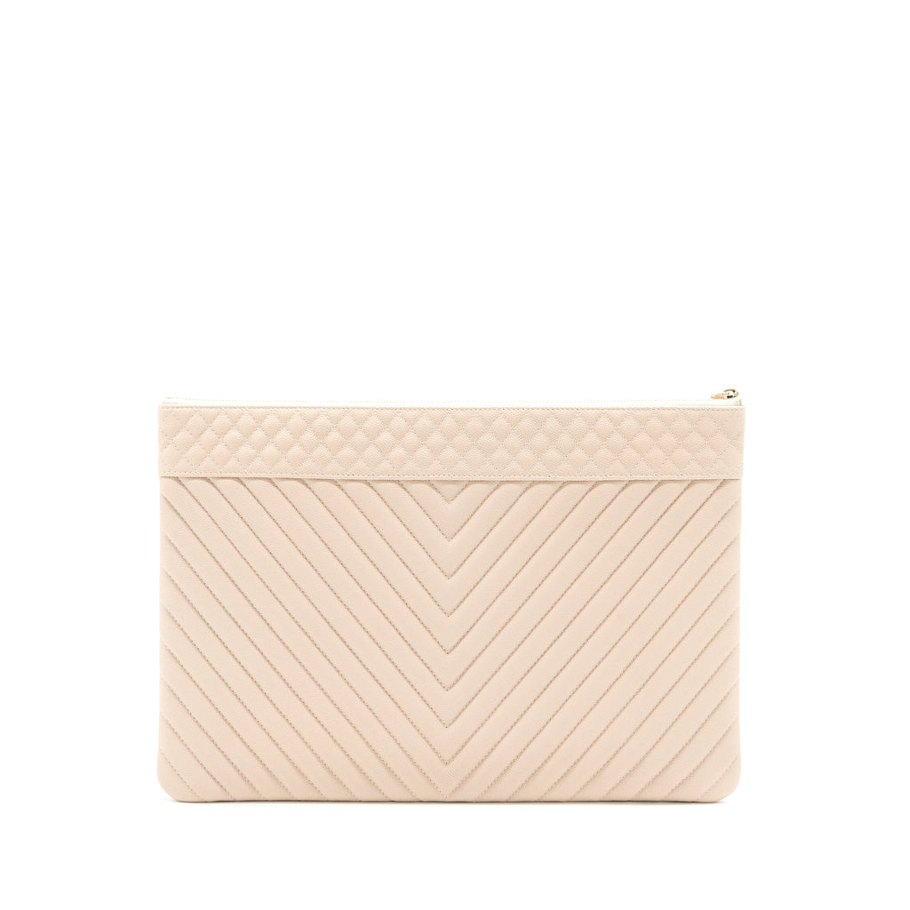 Chanel Clutch Chevron Caviar Beige