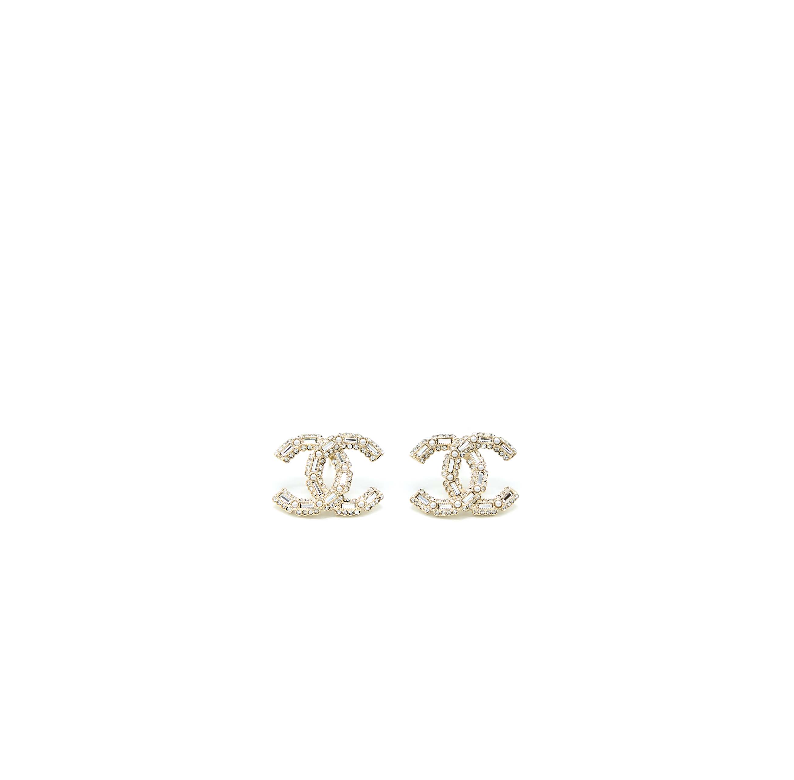 Chanel 22K Large CC Logo Earrings With Crystal Light Gold Tone