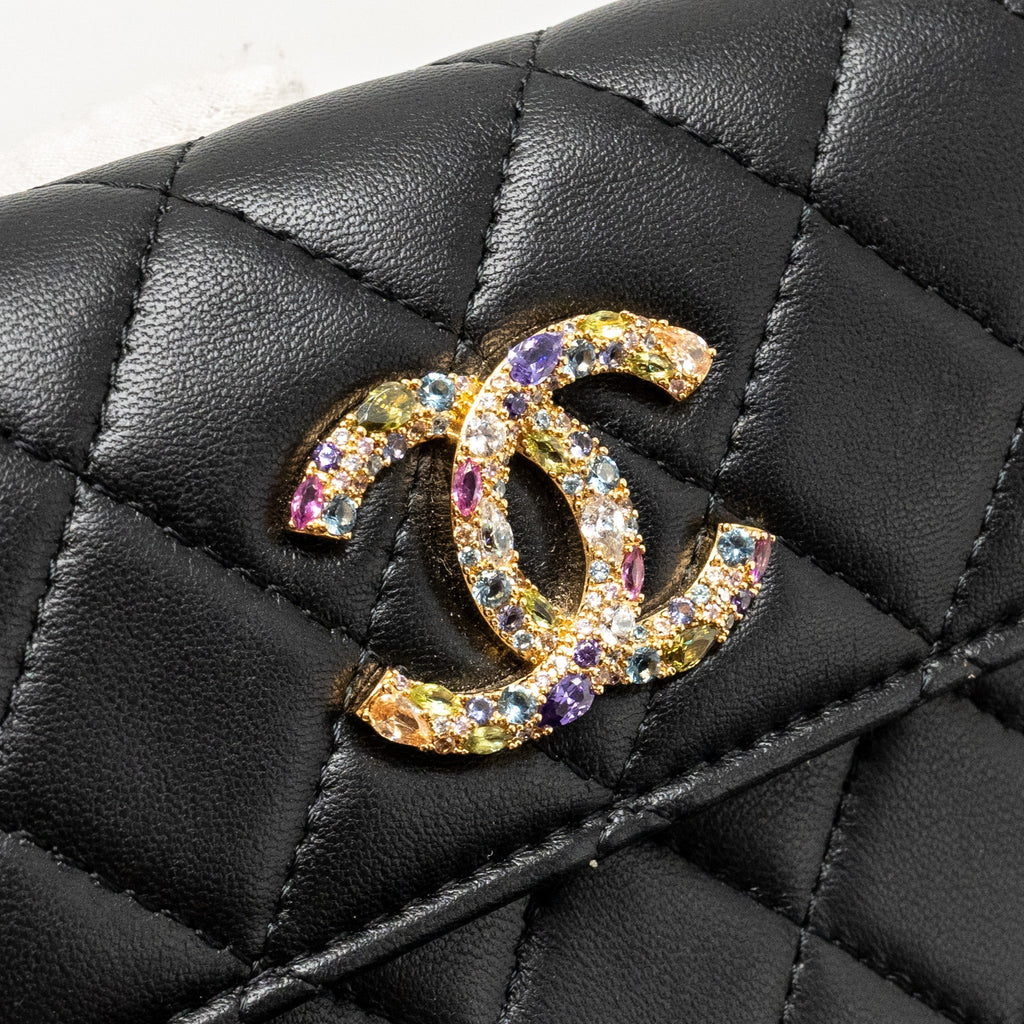 Chanel Zirconium Flap Clutch/ Holder with Chain Lambskin Black