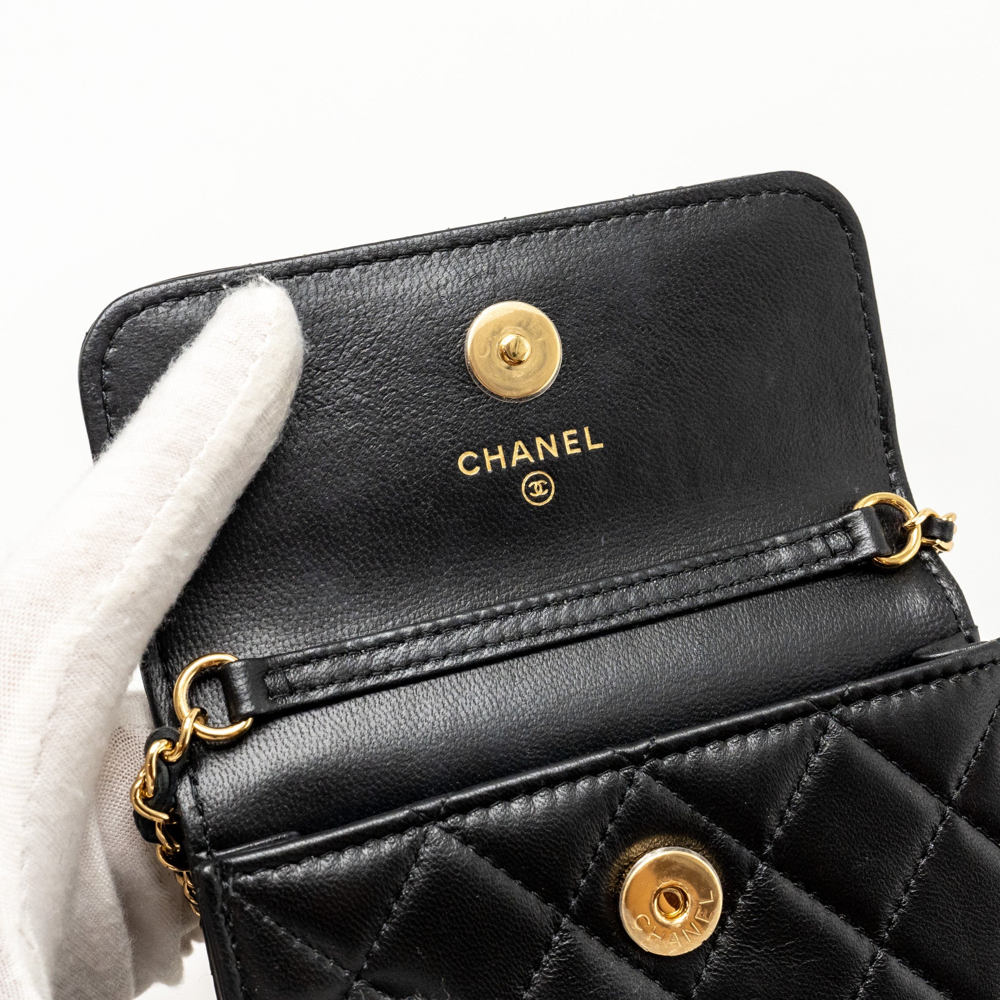 Chanel Zirconium Flap Clutch/ Holder with Chain Lambskin Black