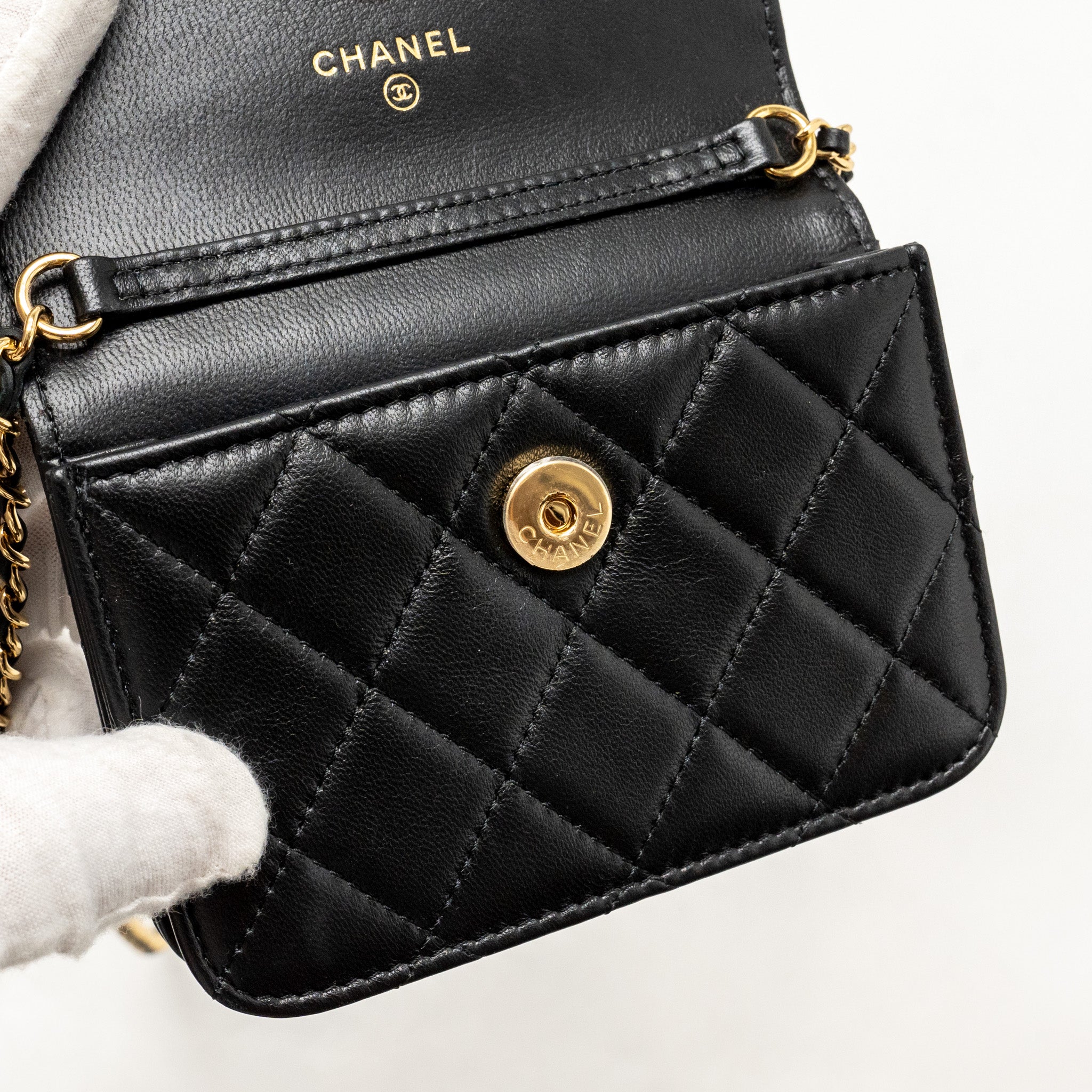 Chanel Zirconium Flap Clutch/ Holder with Chain Lambskin Black