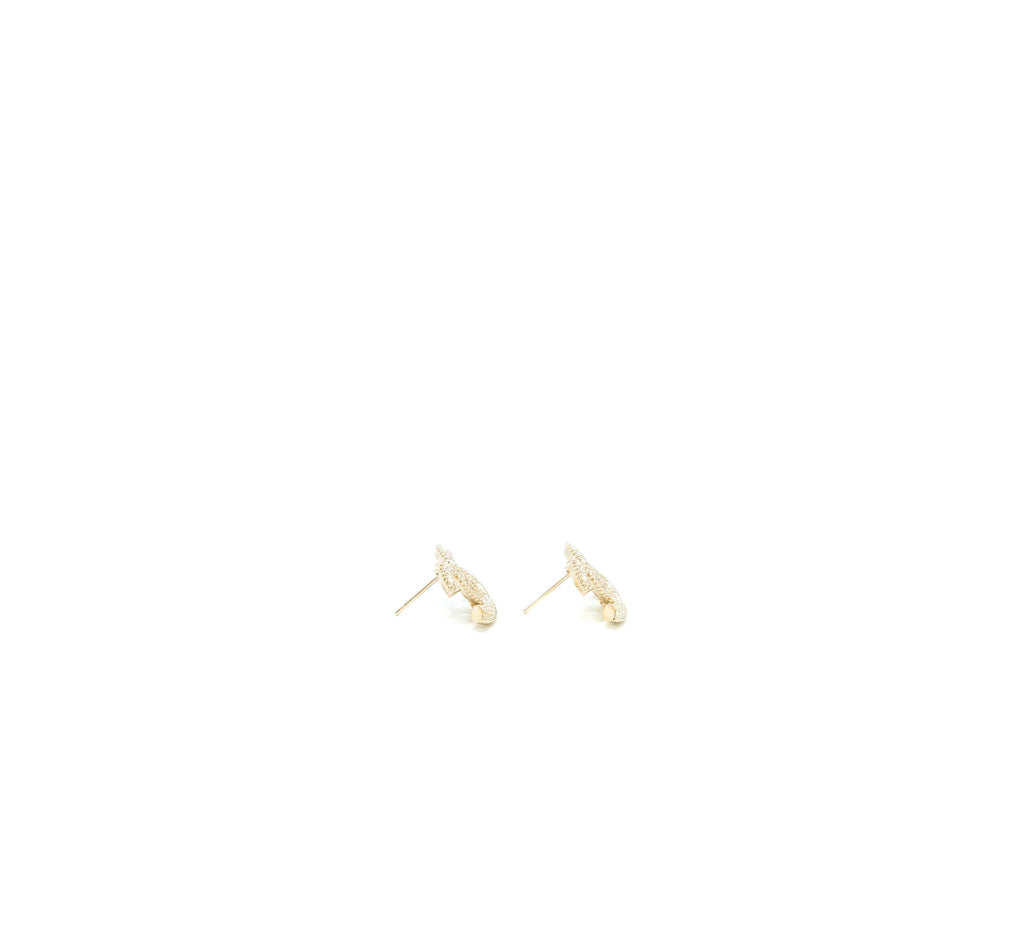 Chanel 22K Small CC Logo Earrings Light Gold Tone