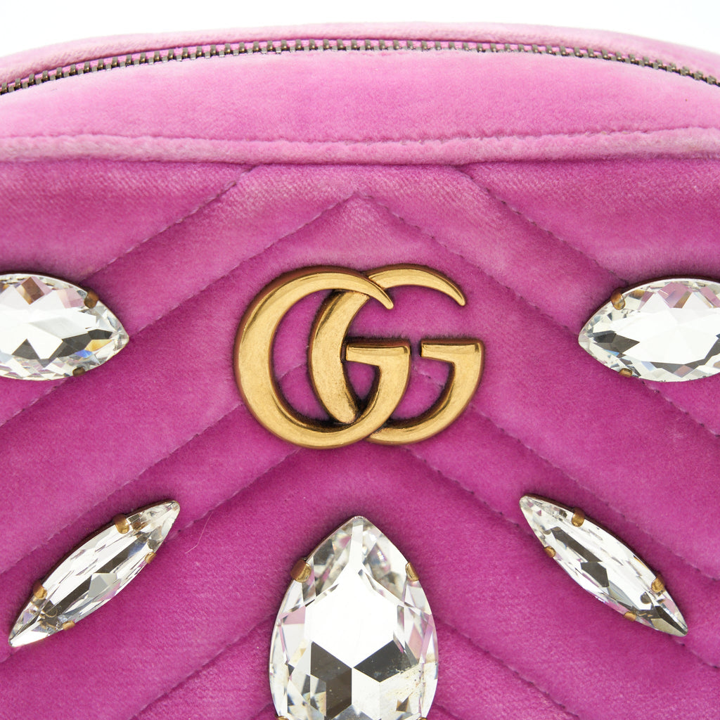 Gucci GG Marmont Camera Bag Velvet Pink With Crystal