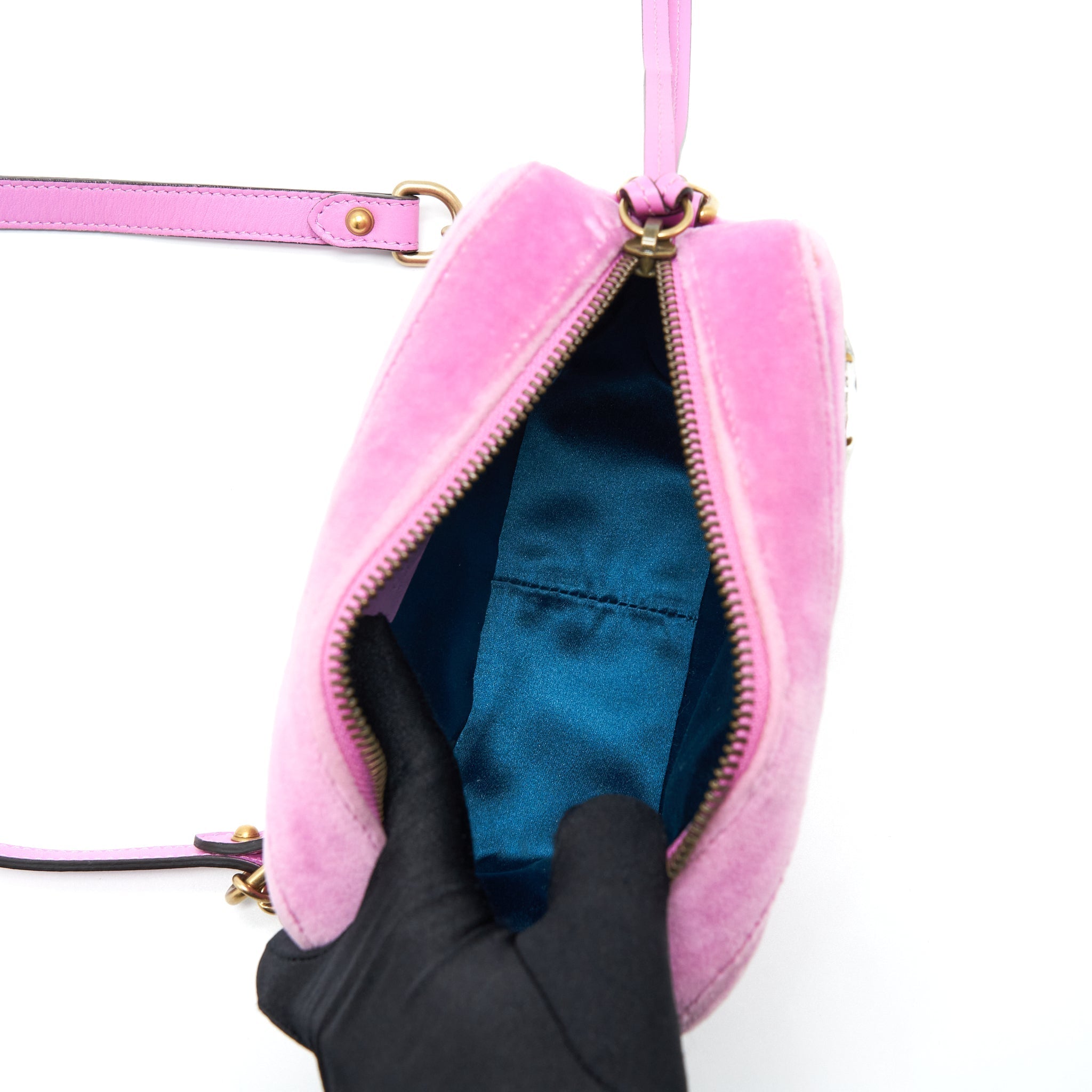 Gucci GG Marmont Camera Bag Velvet Pink With Crystal