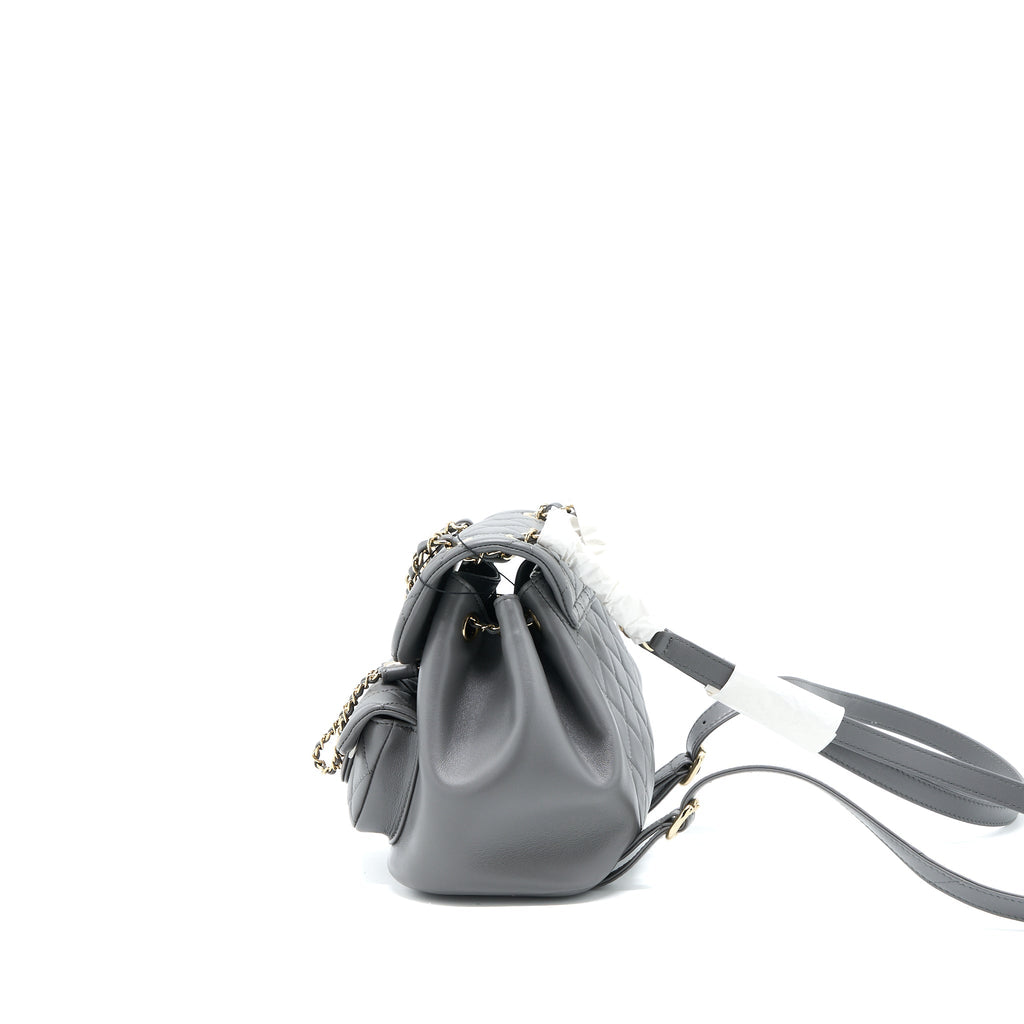 Chanel 22A Mimi Duma Backpack Lambskin Dark Grey L (Microchip)