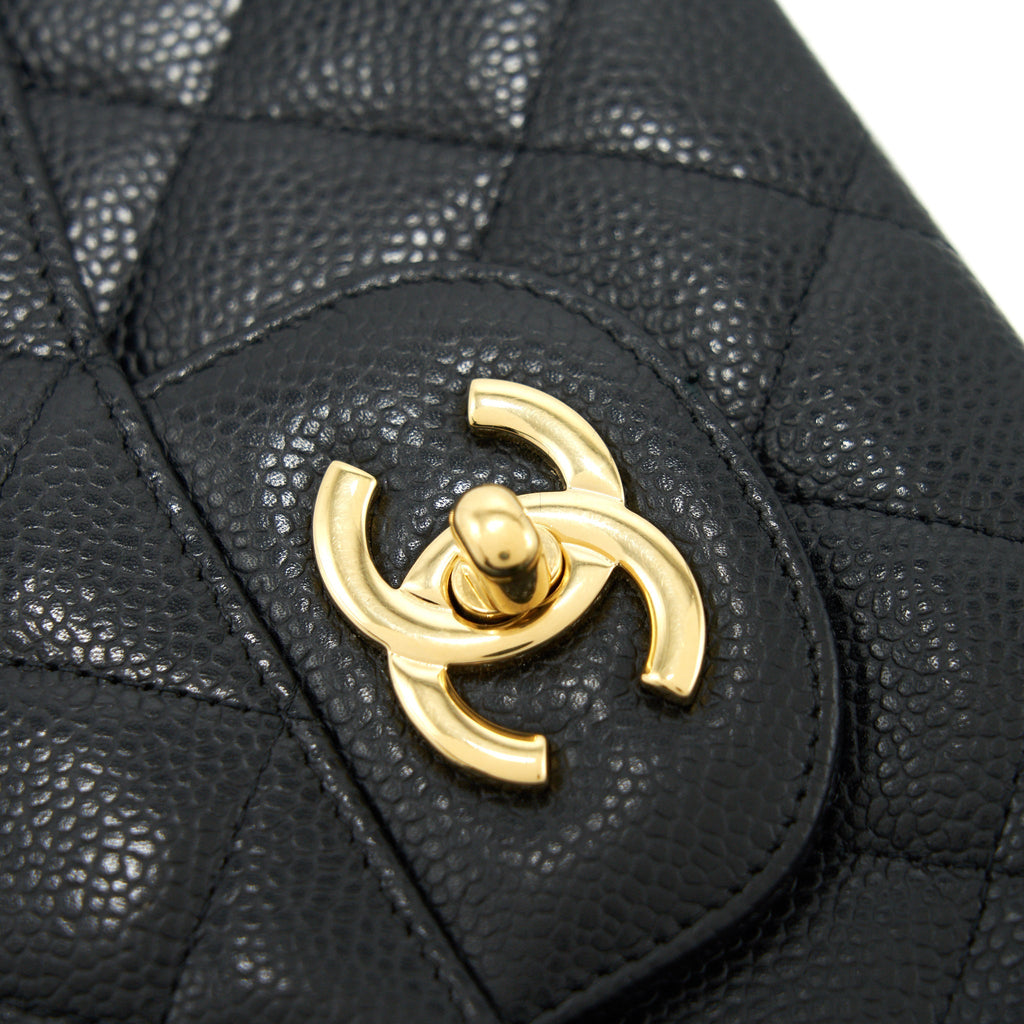 CHANEL CLASSIC JUMBO SINGLE FLAP BAG BLACK CAVIER