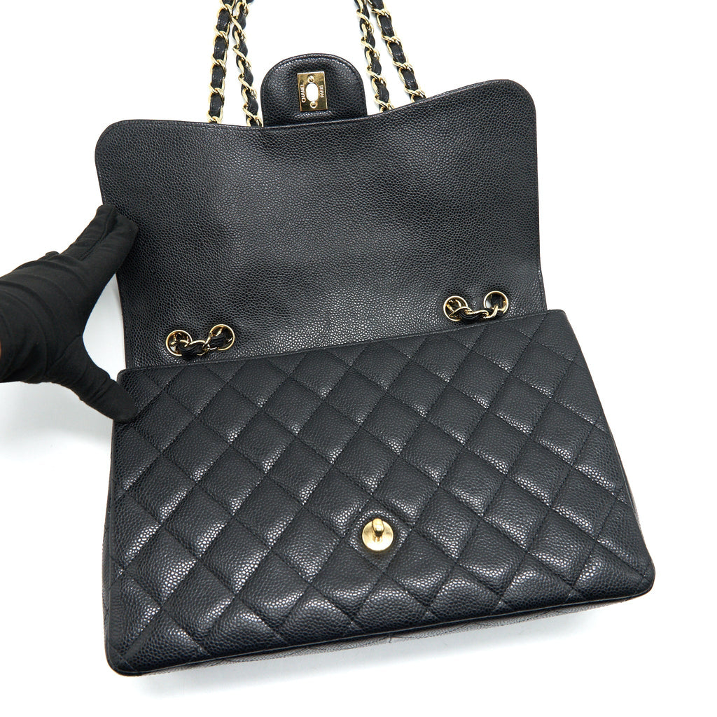 CHANEL CLASSIC JUMBO SINGLE FLAP BAG BLACK CAVIER