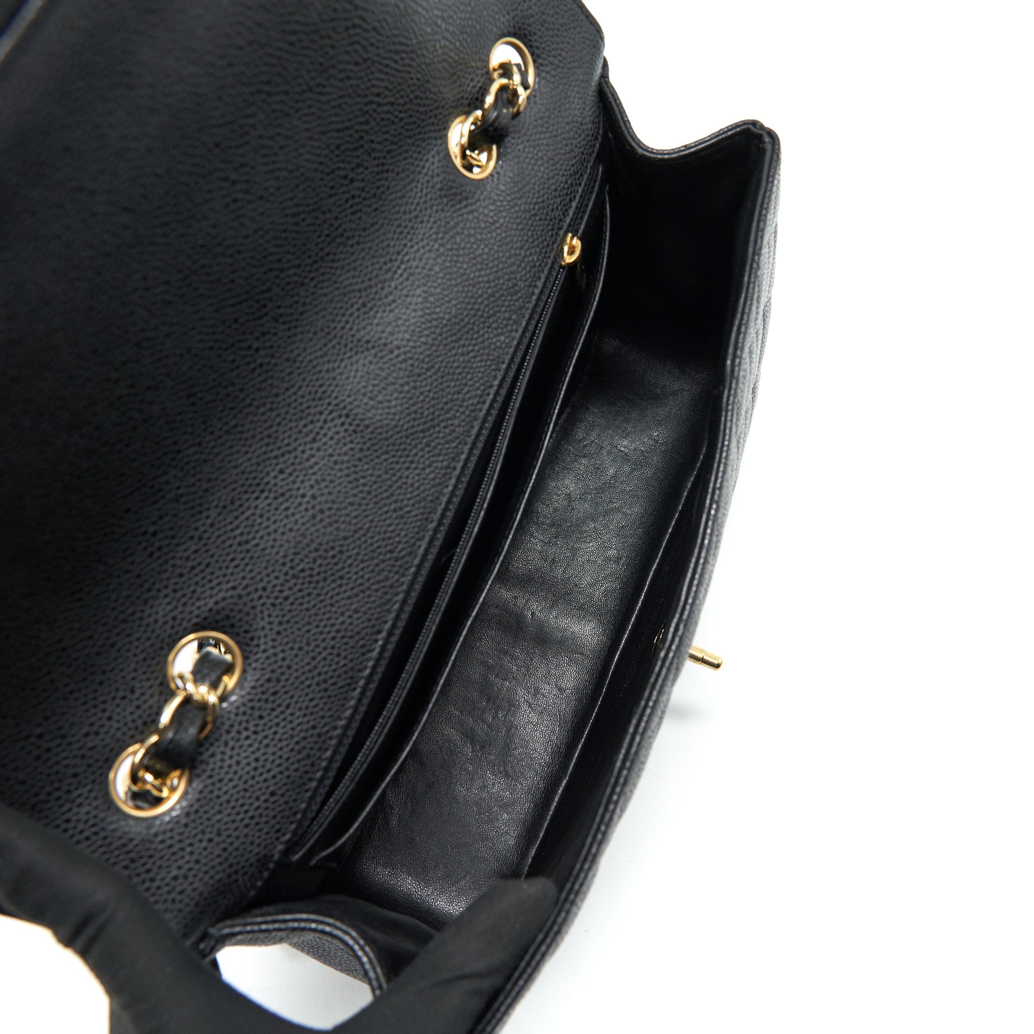 CHANEL CLASSIC JUMBO SINGLE FLAP BAG BLACK CAVIER
