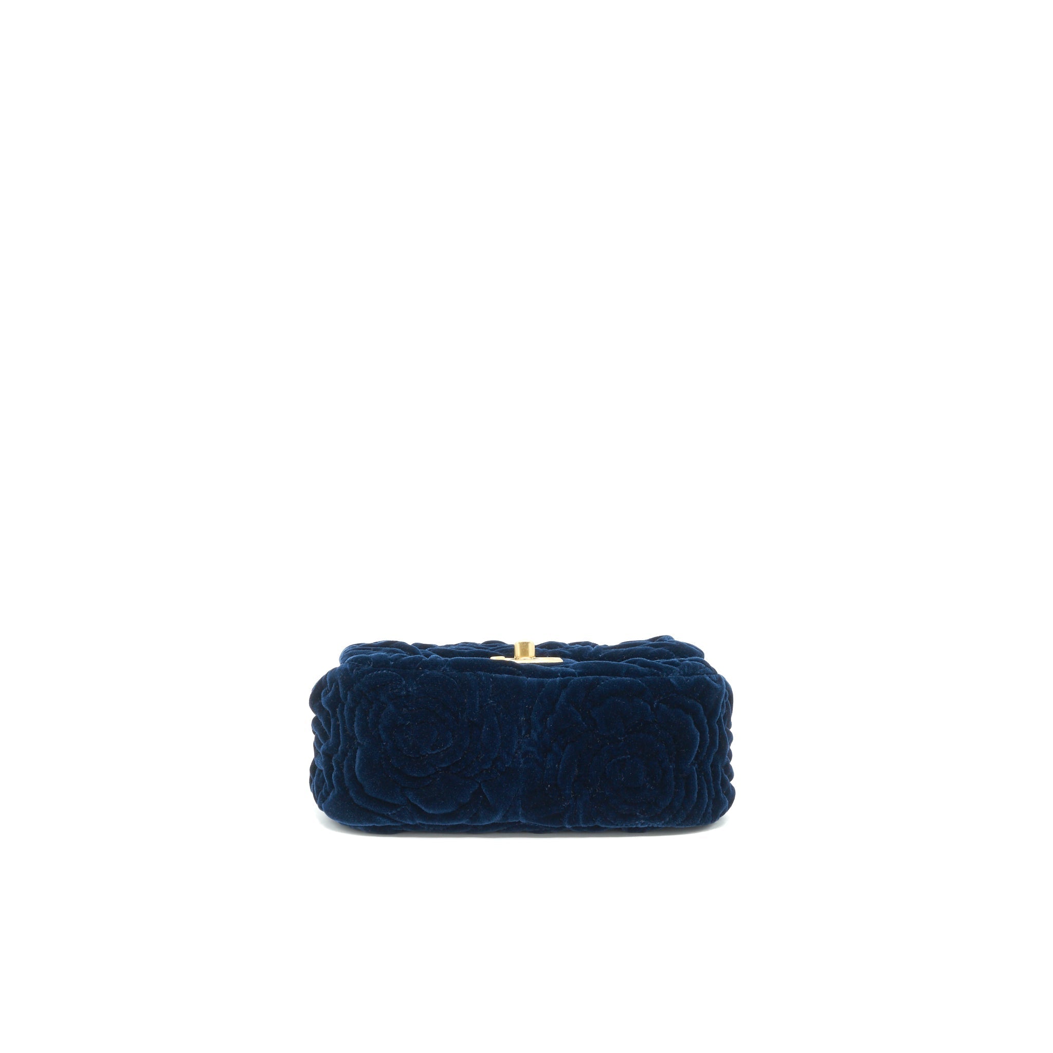 Chanel Velvet Camellia Embossed Mini Square Flap Bag Navy