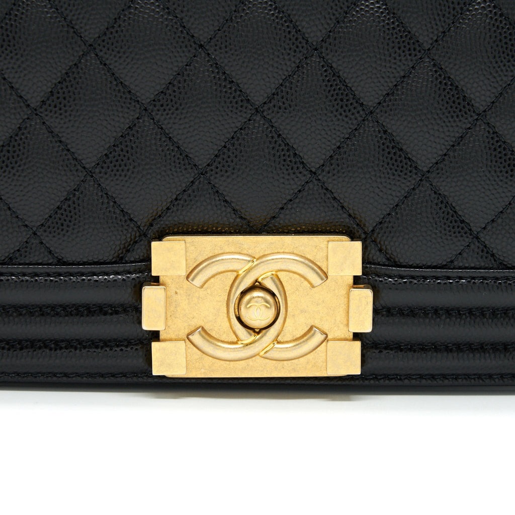 Chanel Small Boy Bag Caviar Black brushed  Year 2021 (microchip serial）
