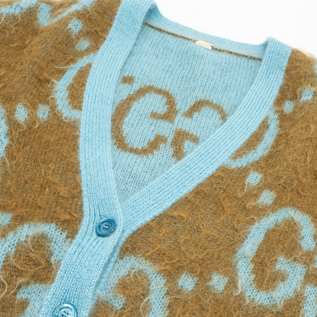 Gucci Size S Reversible GG igan Mohair/Polyamide/Wool Light Blue/Brown