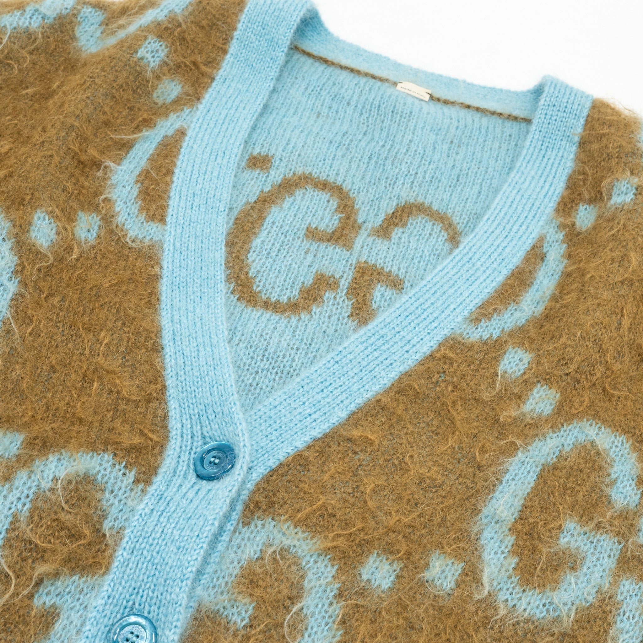 Gucci Size S Reversible GG igan Mohair/Polyamide/Wool Light Blue/Brown