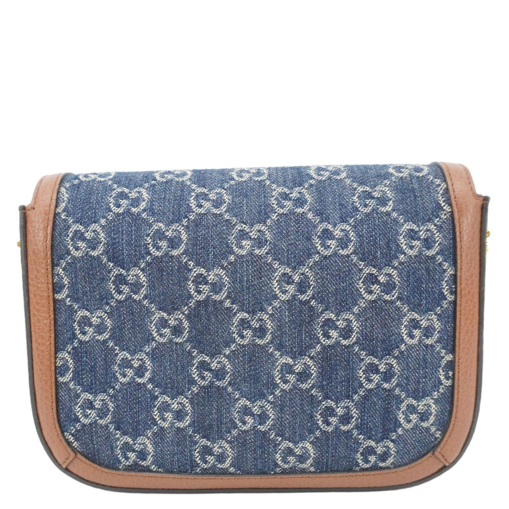 GUCCI Horsebit 1955 Flap Mini Denim Shoulder Bag Blue 658574
