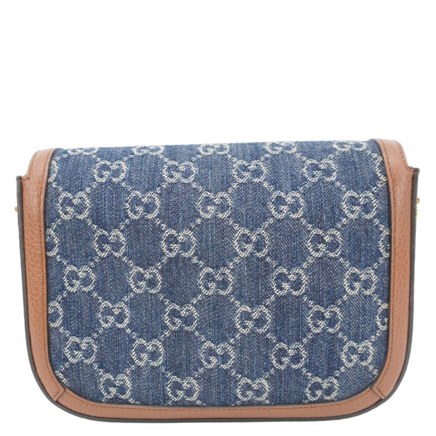 GUCCI Horsebit 1955 Flap Mini Denim Shoulder Bag Blue 658574