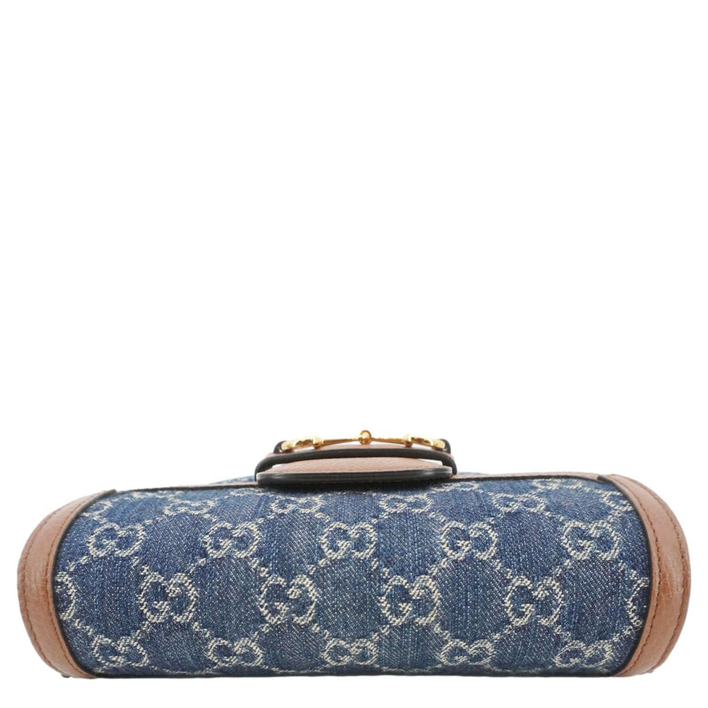 GUCCI Horsebit 1955 Flap Mini Denim Shoulder Bag Blue 658574