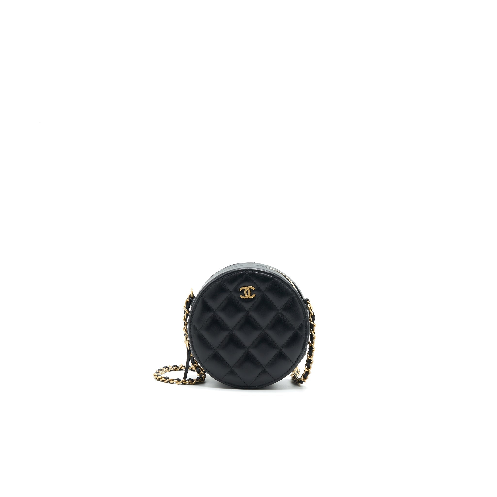 Chanel Round Clutch with Chain Black Brushed