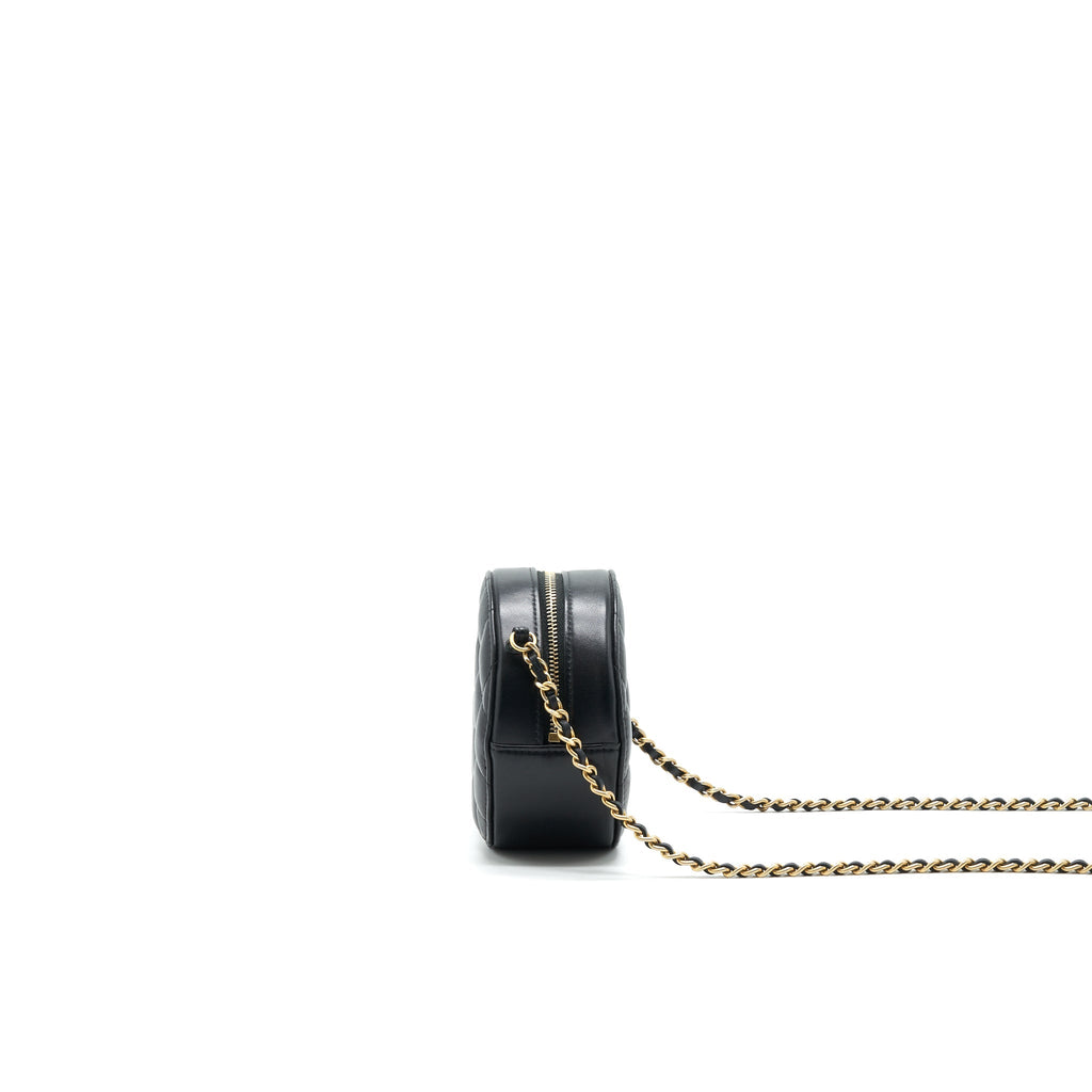 Chanel Round Clutch with Chain Black Brushed
