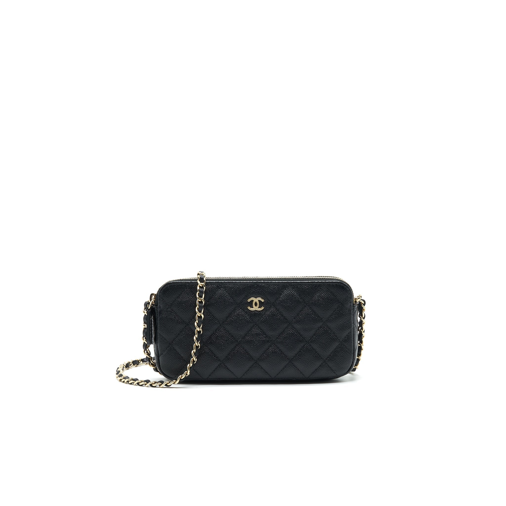 Chanel Double Zip Wallet on Chain Caviar Black L