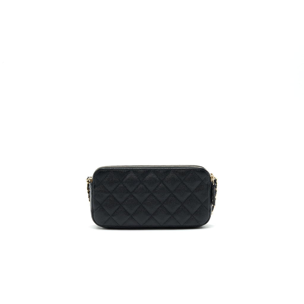 Chanel Double Zip Wallet on Chain Caviar Black L