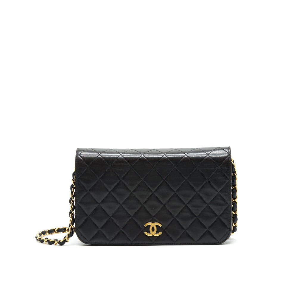 Chanel Vintage Lambskin Flap Bag with Chain Black 24K